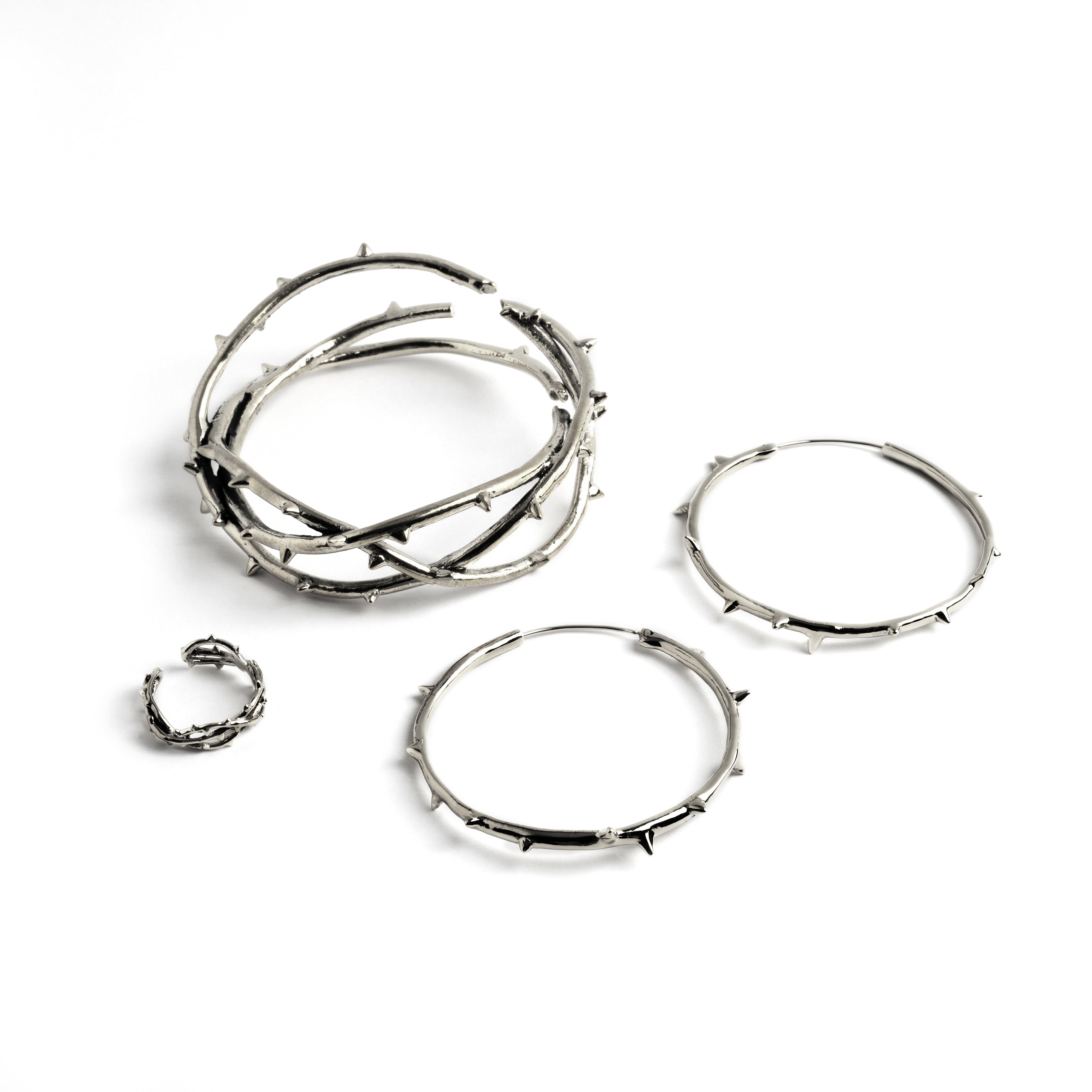 Gothic style Thorn Hoops Earrings, ring and braclet