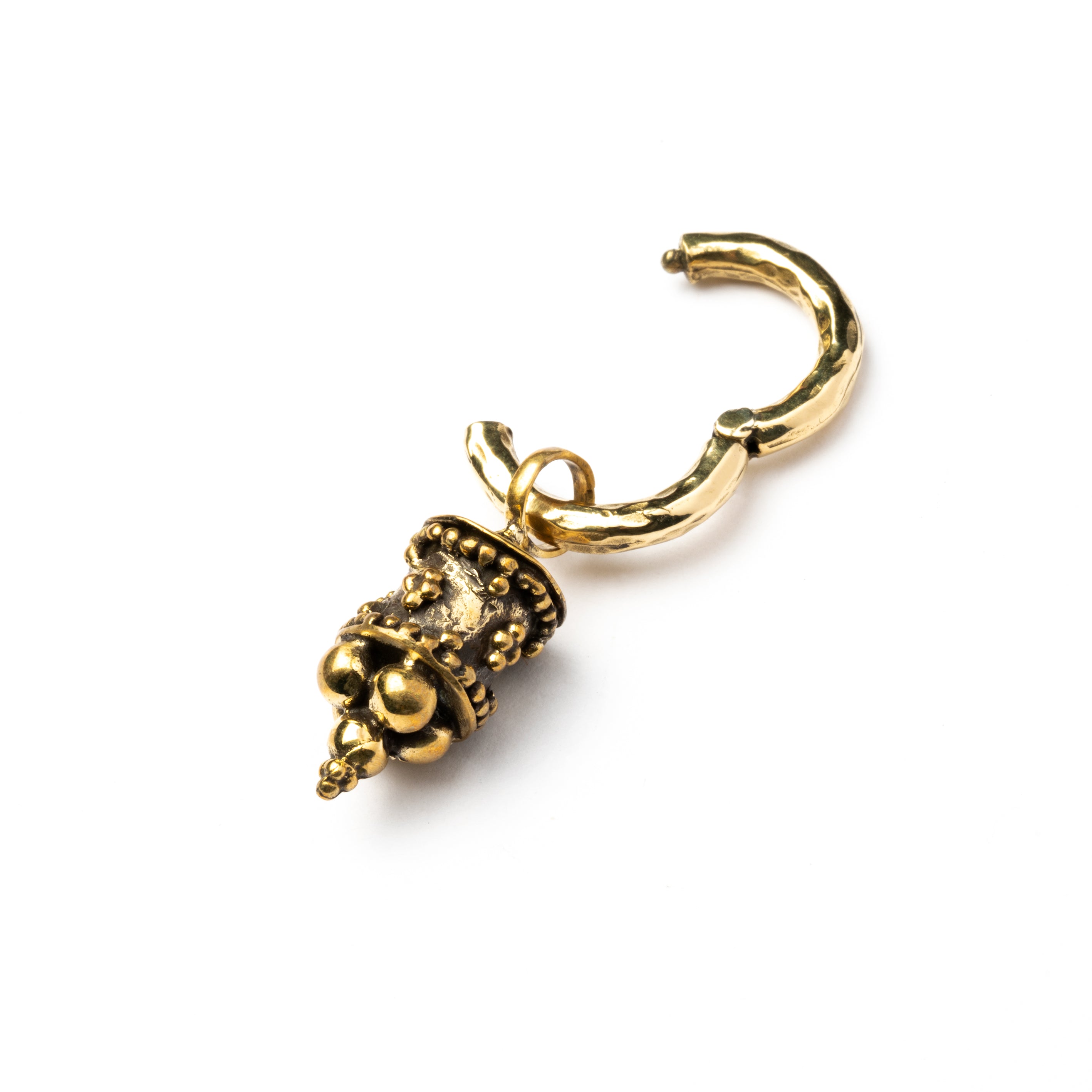 single golden brass hoop ear weight hanger with Afghan pendant locking system view