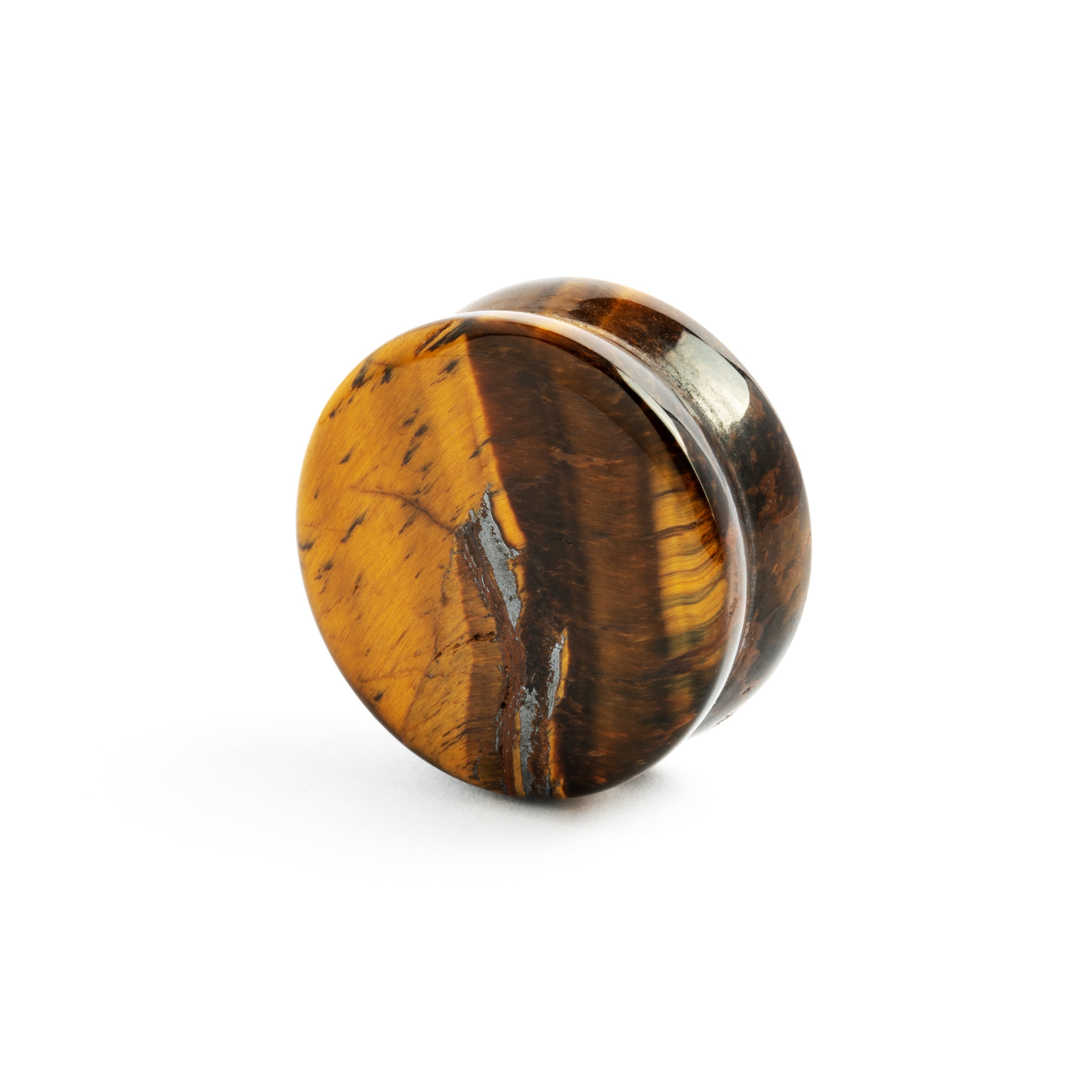 single tiger eye double flare stone ear plug back view