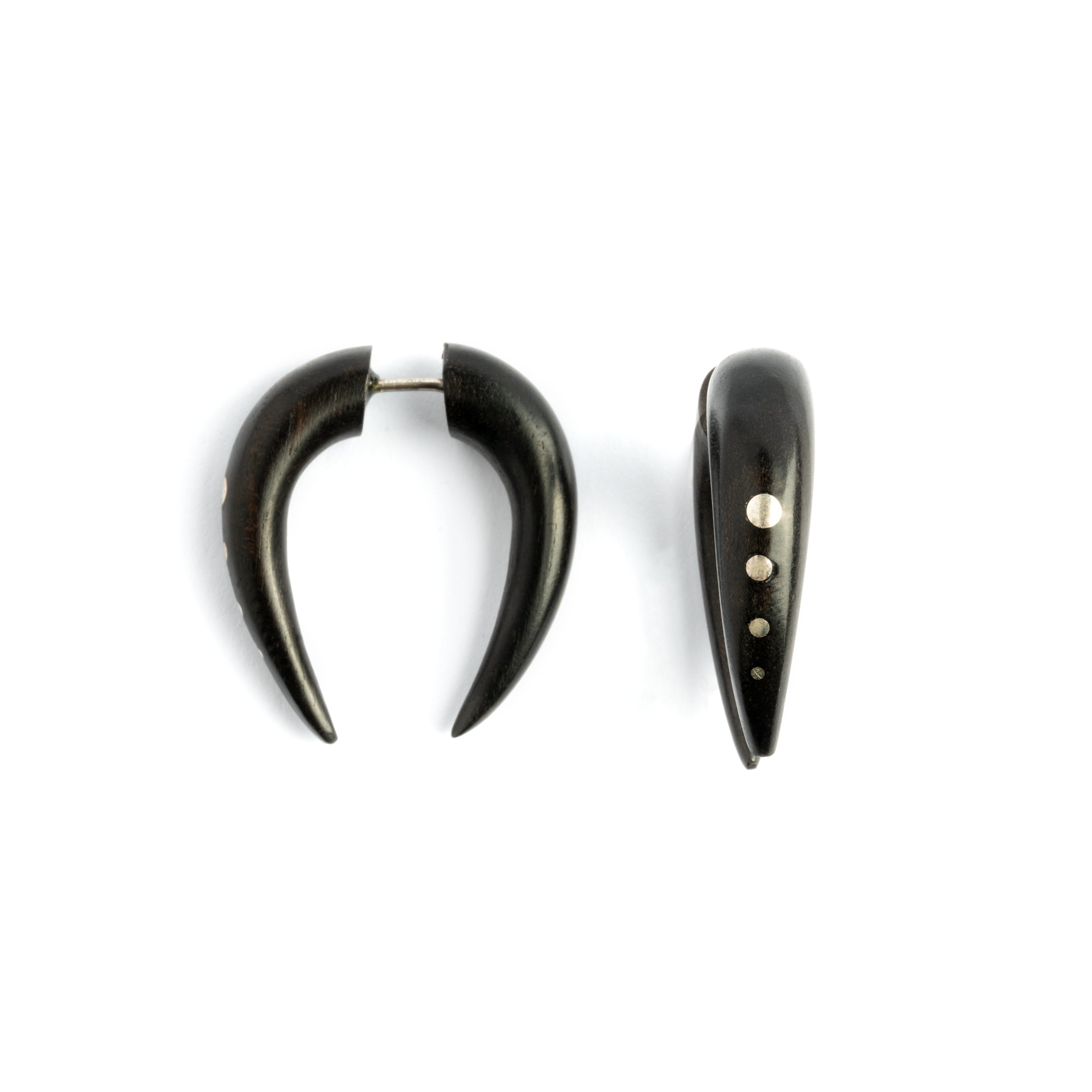 Tikanga Silver Dotted Wood Earrings - Blackwood