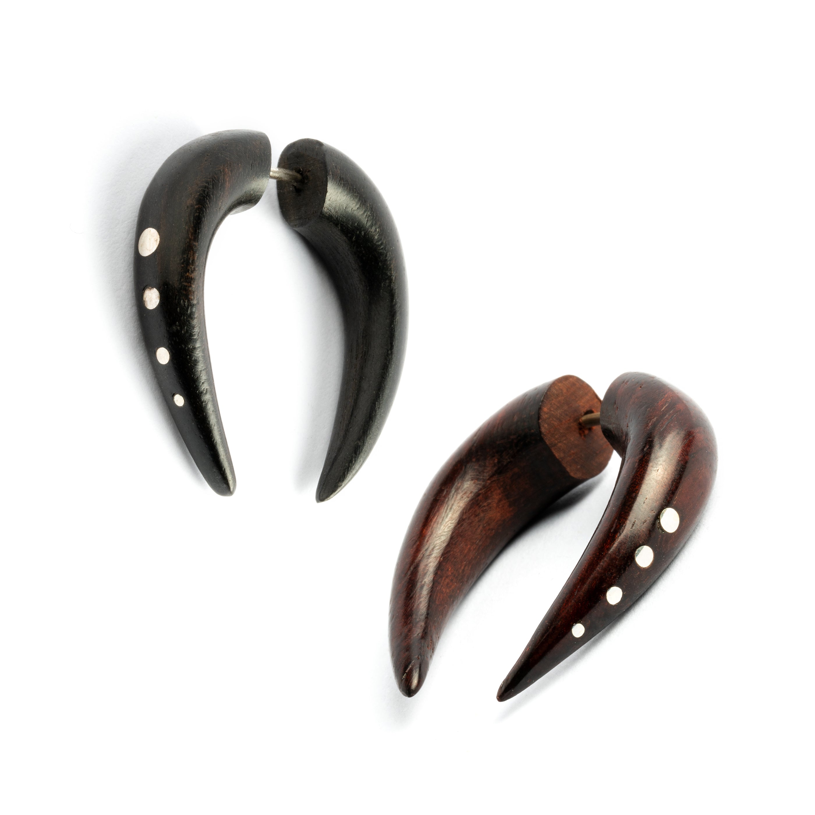 Tikanga Silver Dotted Wood Earrings - Blackwood & Rosewood