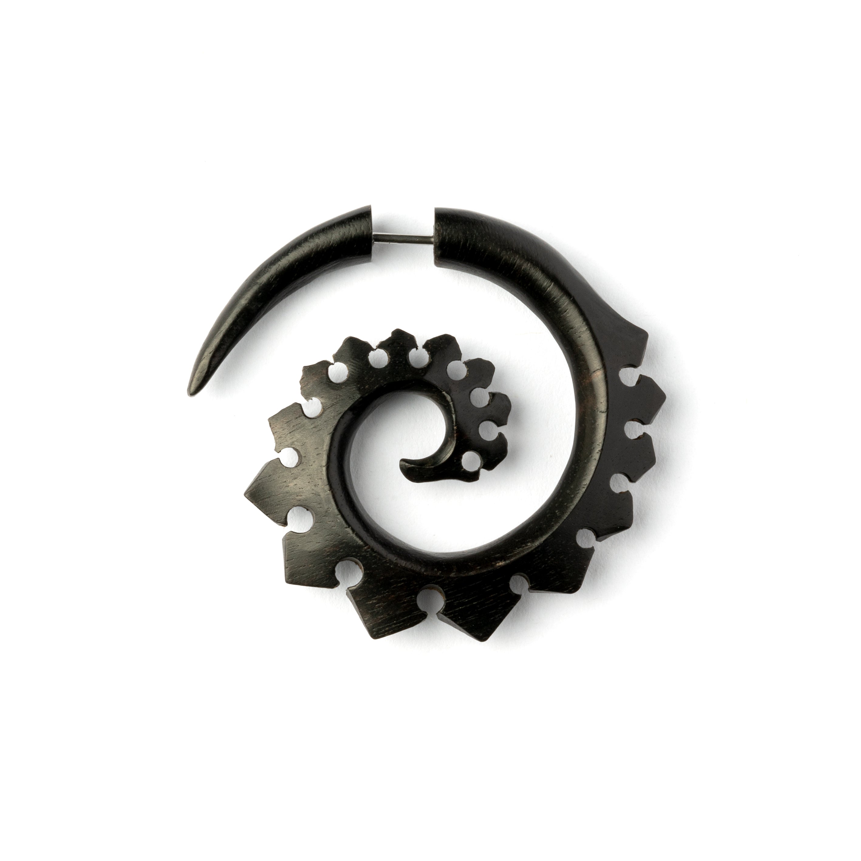 Tipu Blackwood spiral Fake Gauge Earring frontal view