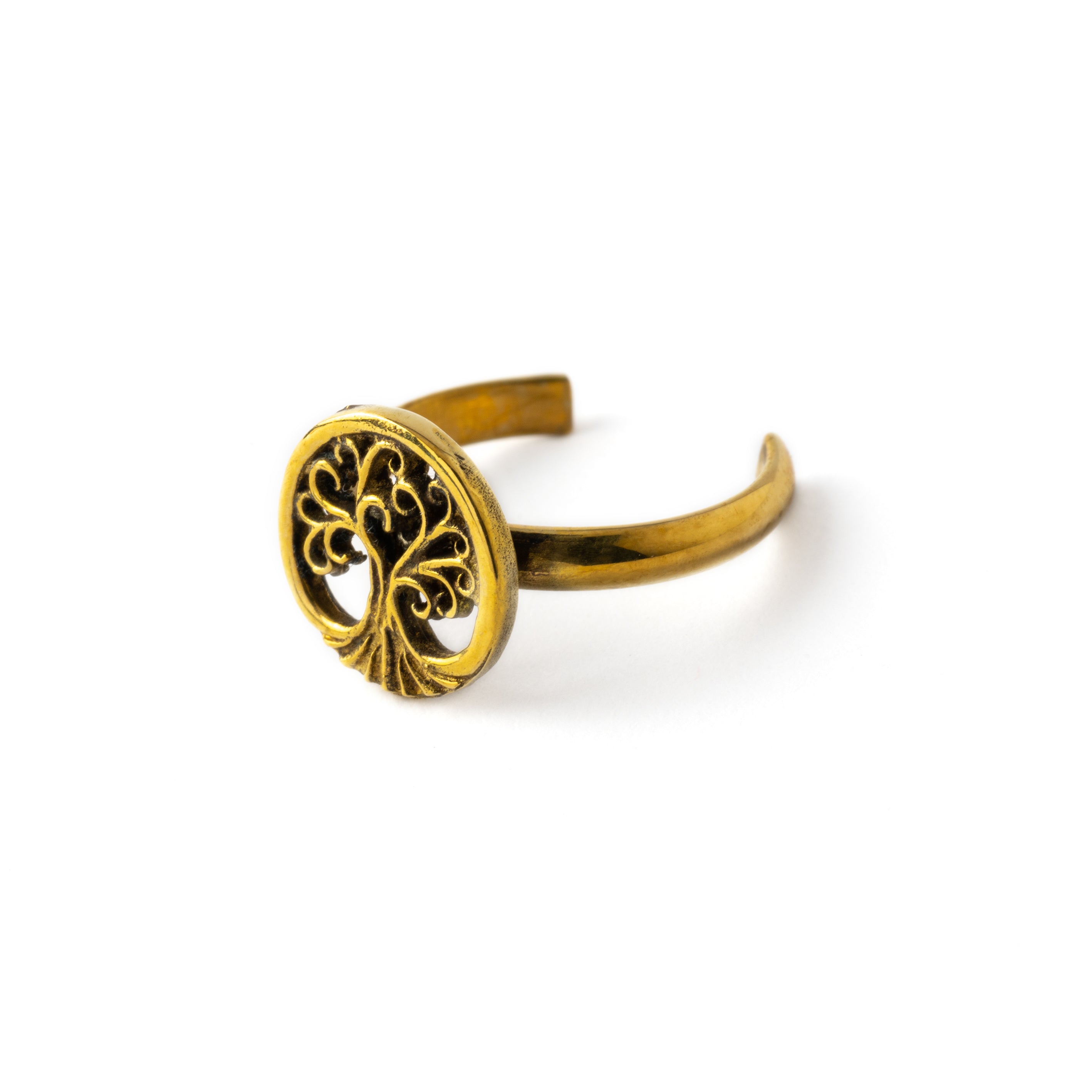 golden brass Tree of life toe ring leftt side view