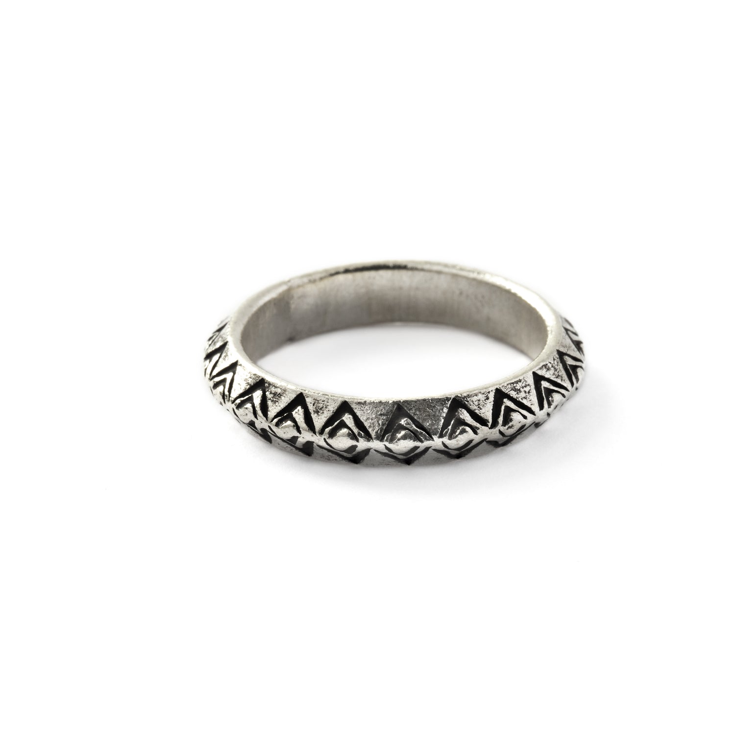 Triangular Tribal Silver Ring frontal view