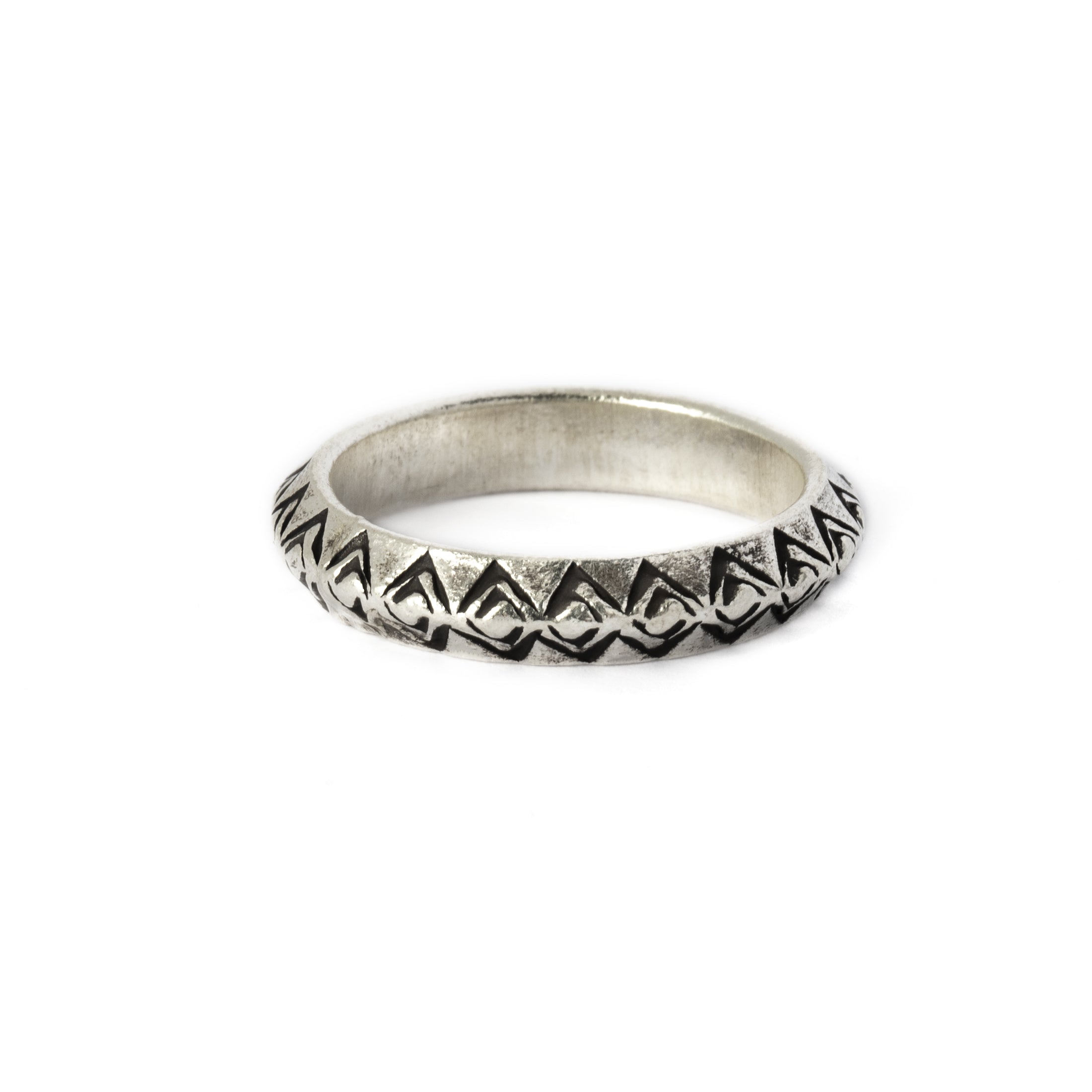 Triangular Tribal Silver Ring frontal view