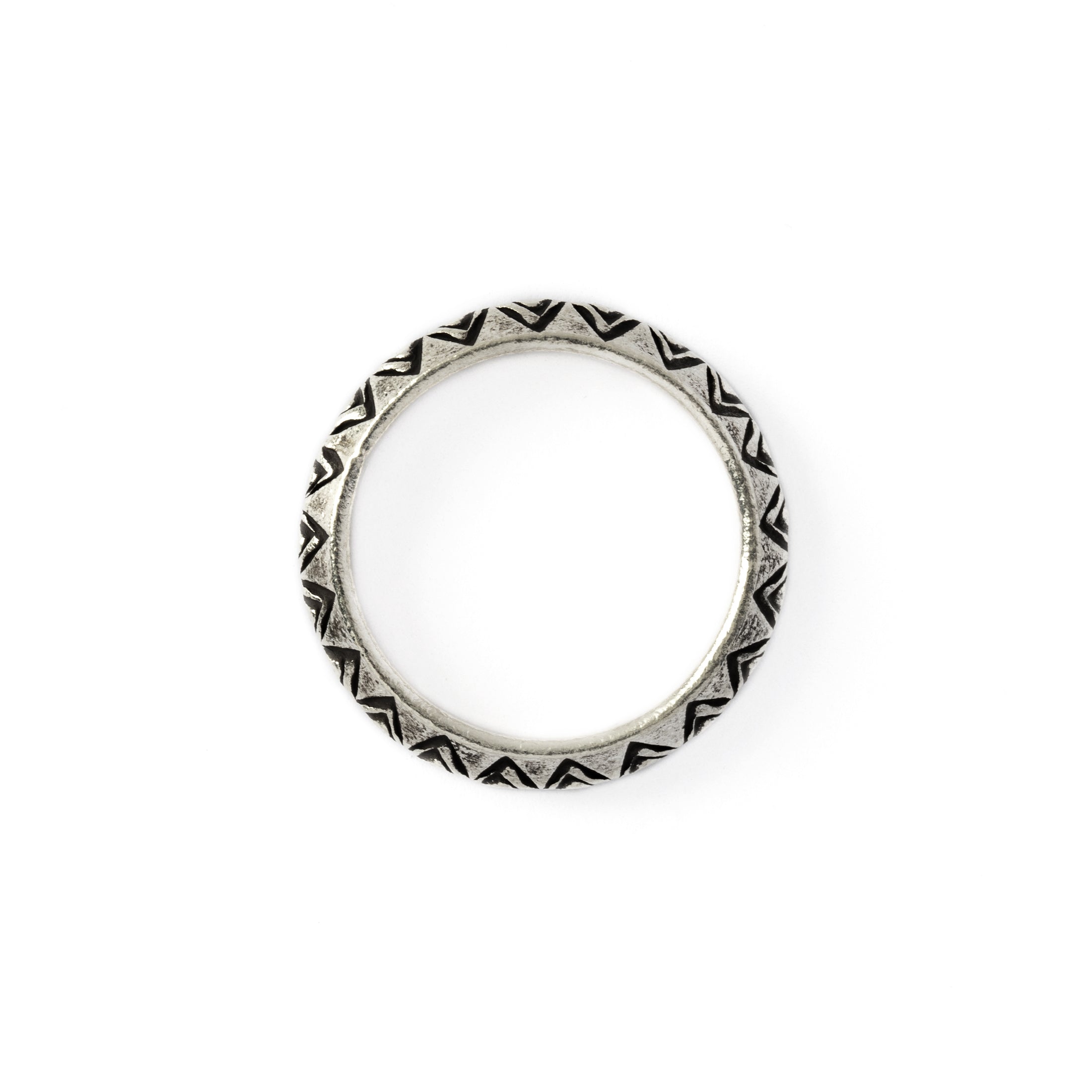 Triangular Tribal Silver Ring side view