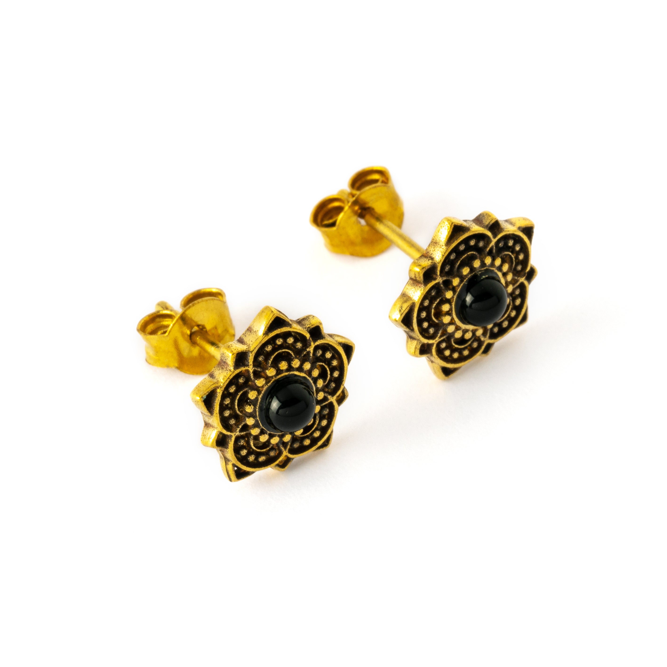 Tribal-Flower-Onyx-Stud-Earrings