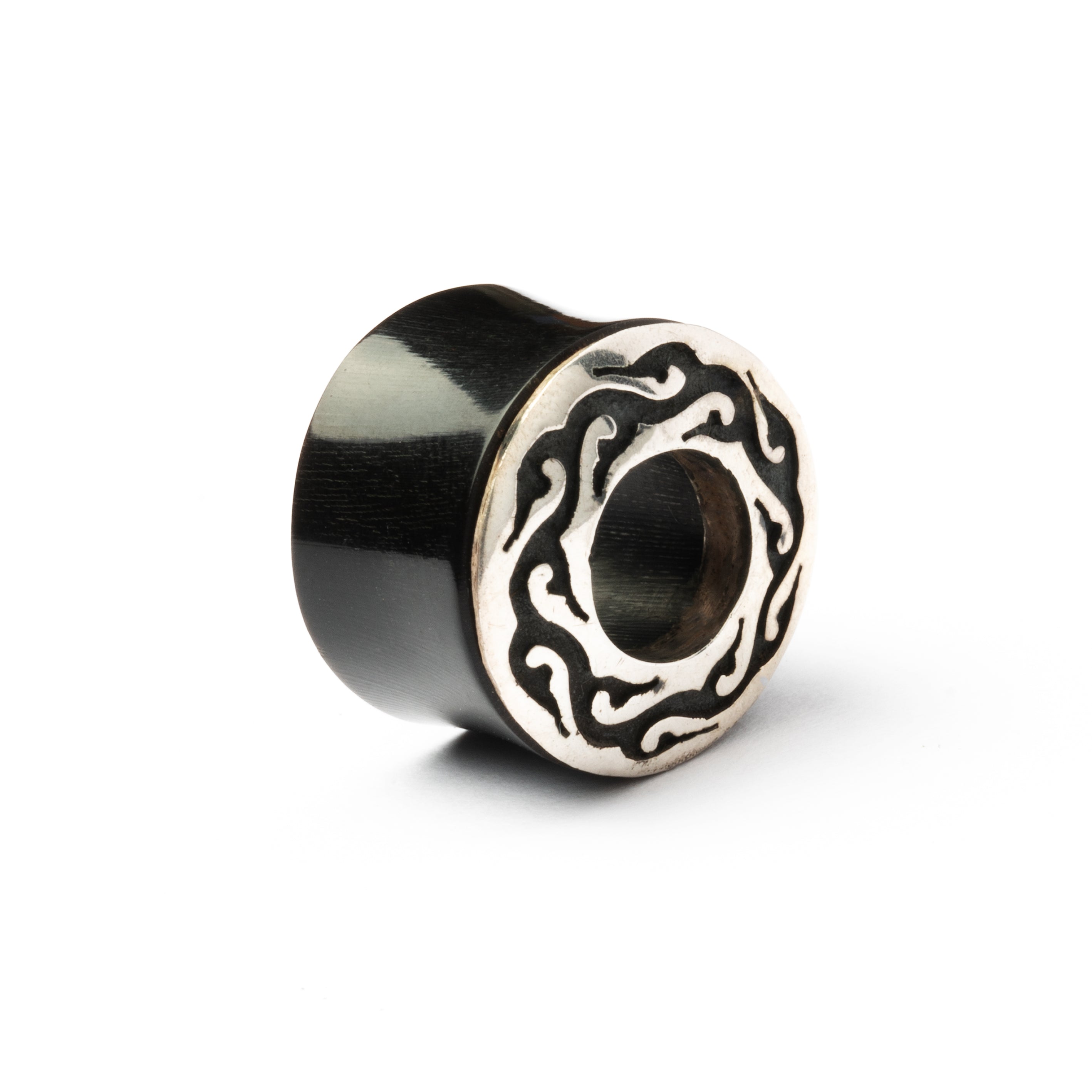 Tribal Horn And Silver Flesh Tunnel