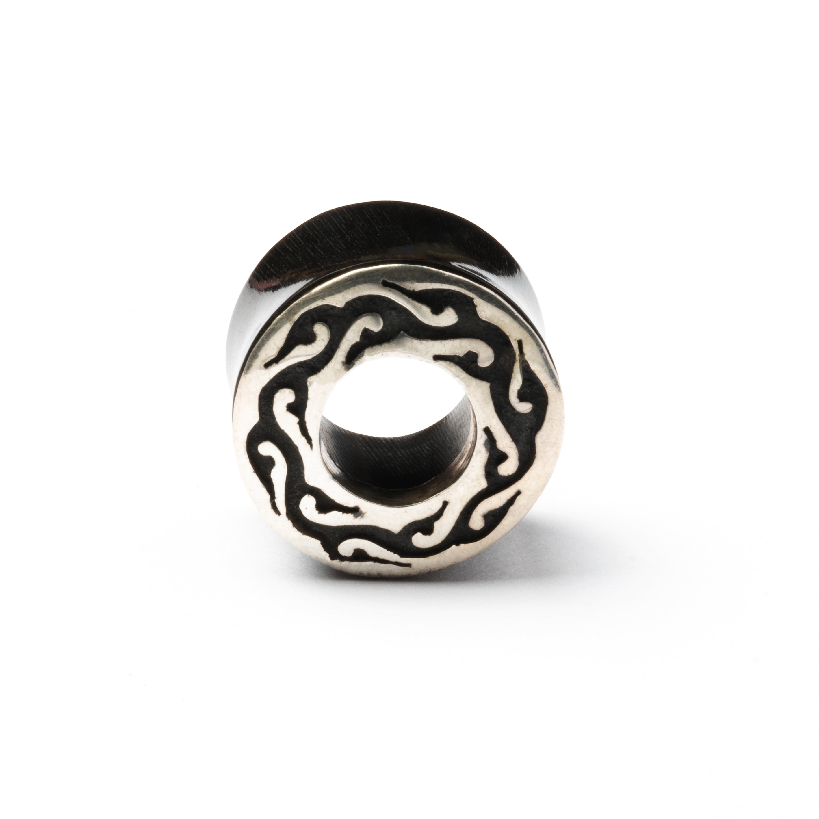 Tribal Horn And Silver Flesh Tunnel
