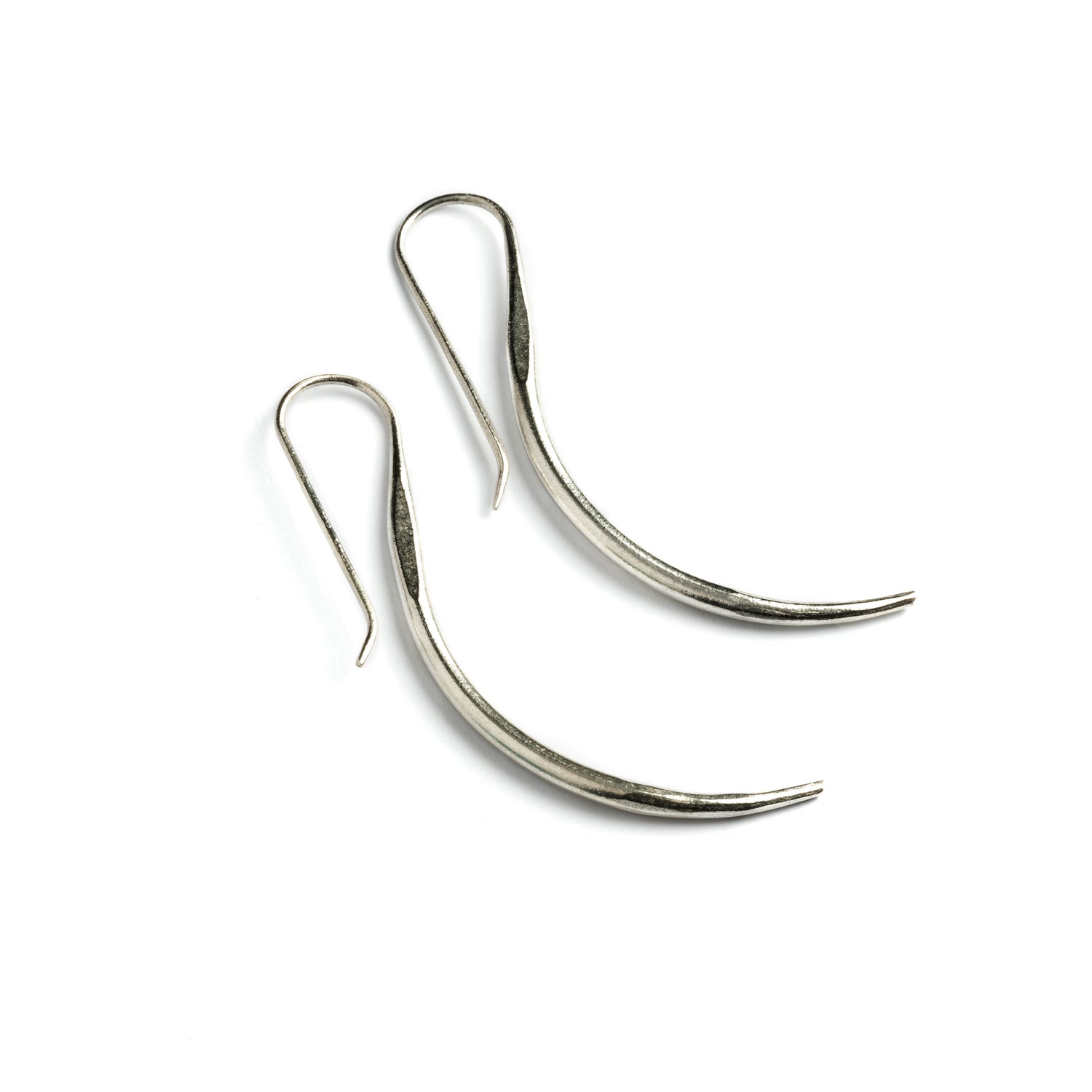 Tribal Silver Curved Earrings side view