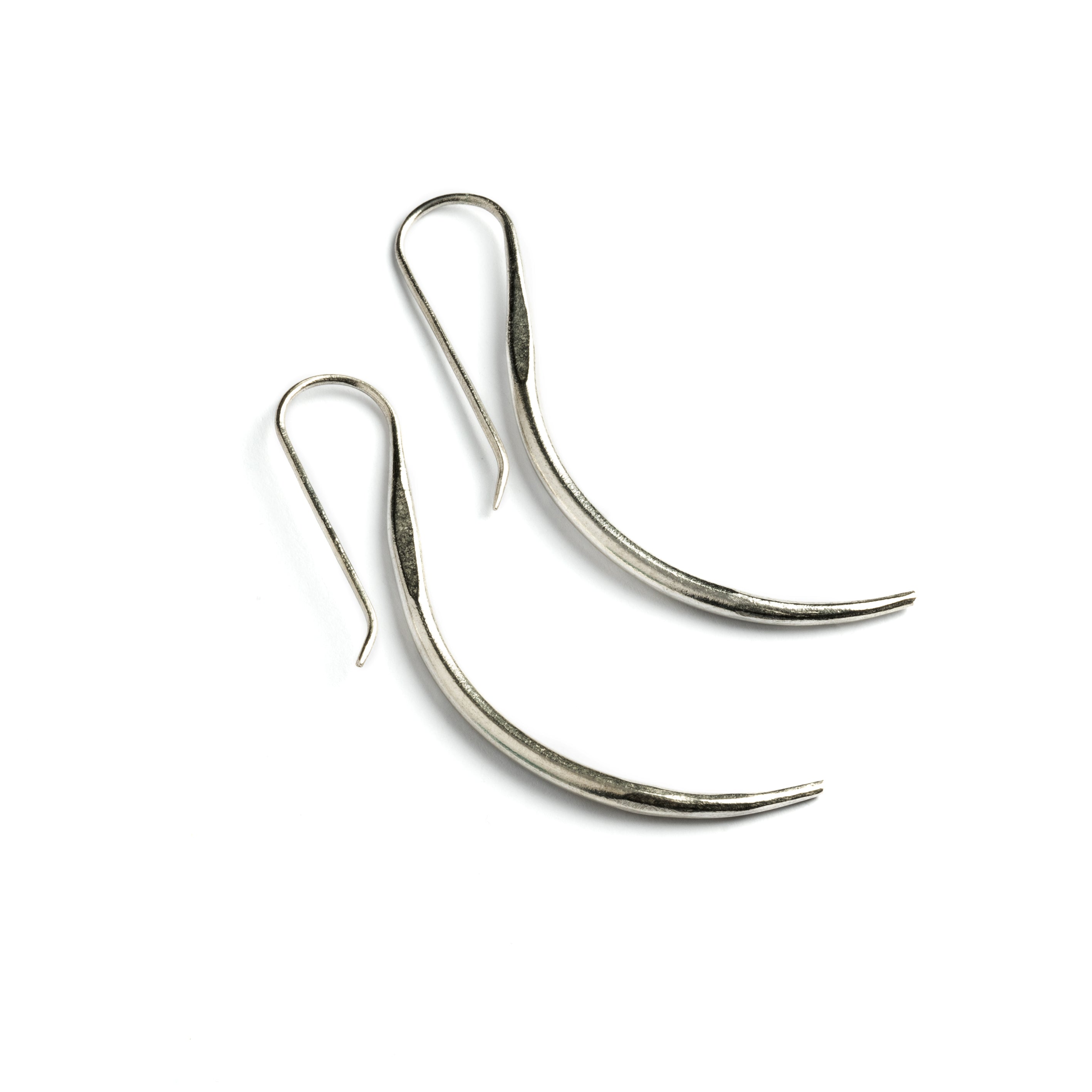 Tribal Silver Curved Earrings side view