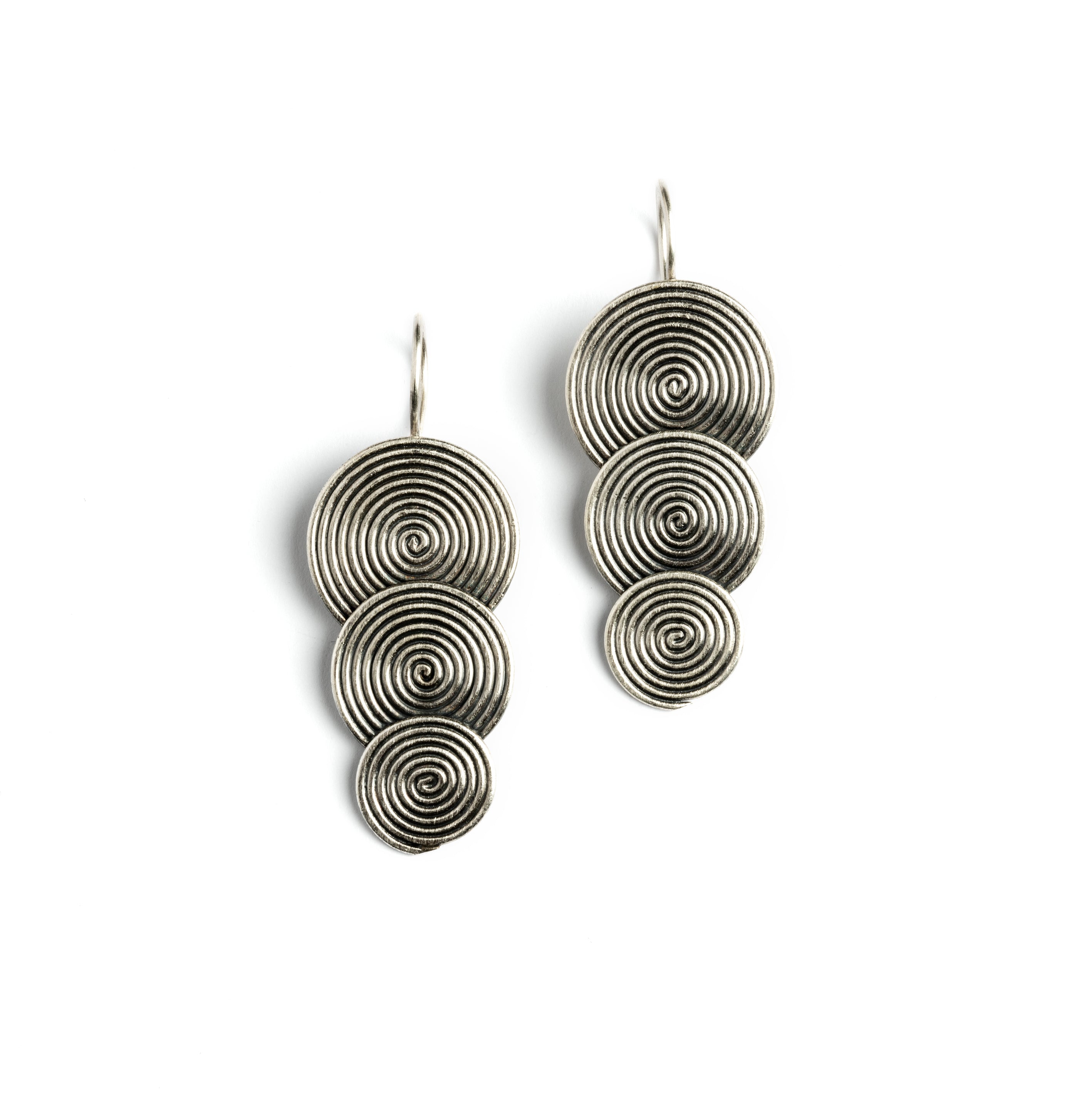 Tribal Silver Earrings With Three Engraved Silver Medalions