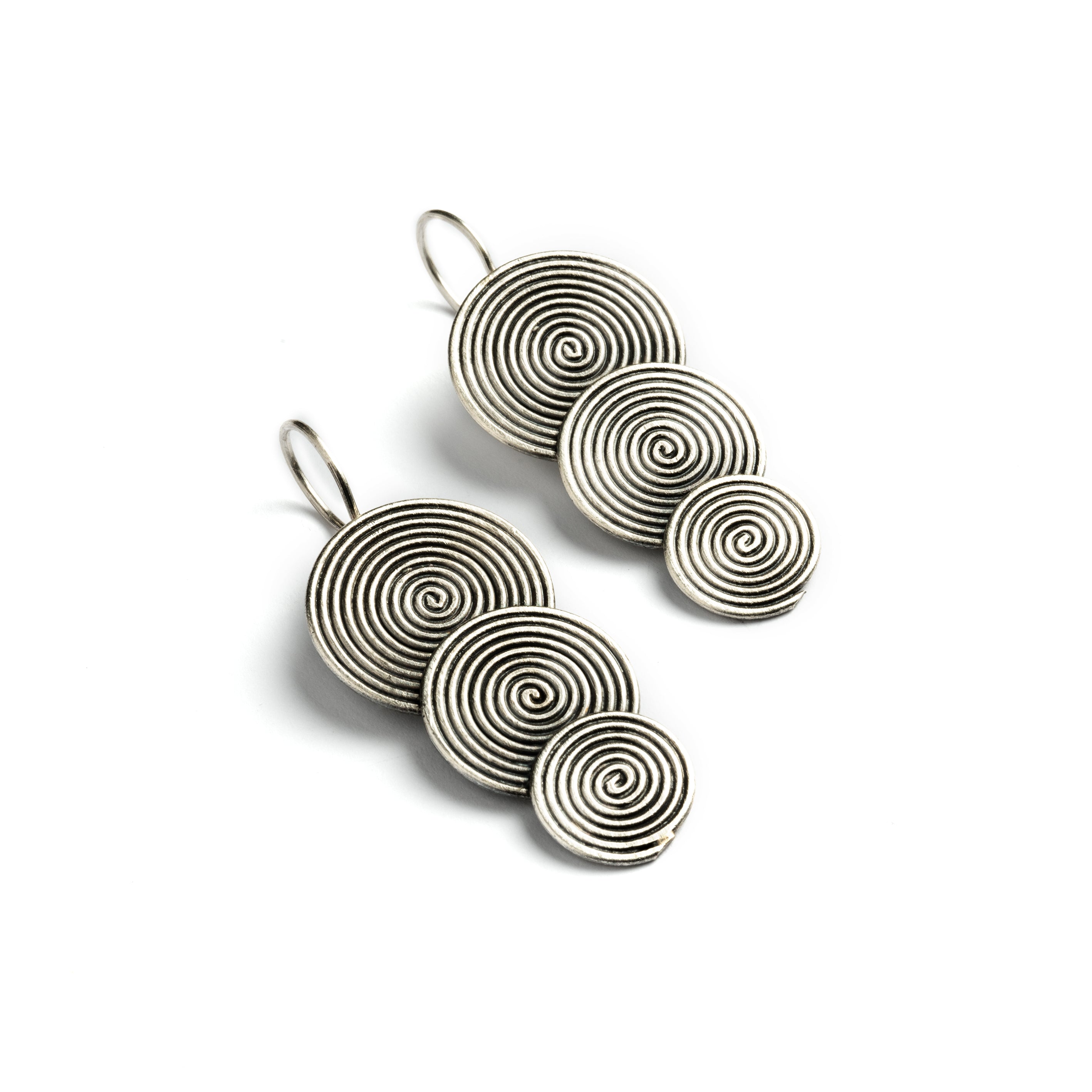 Tribal Silver Earrings With Three Engraved Silver Medalions