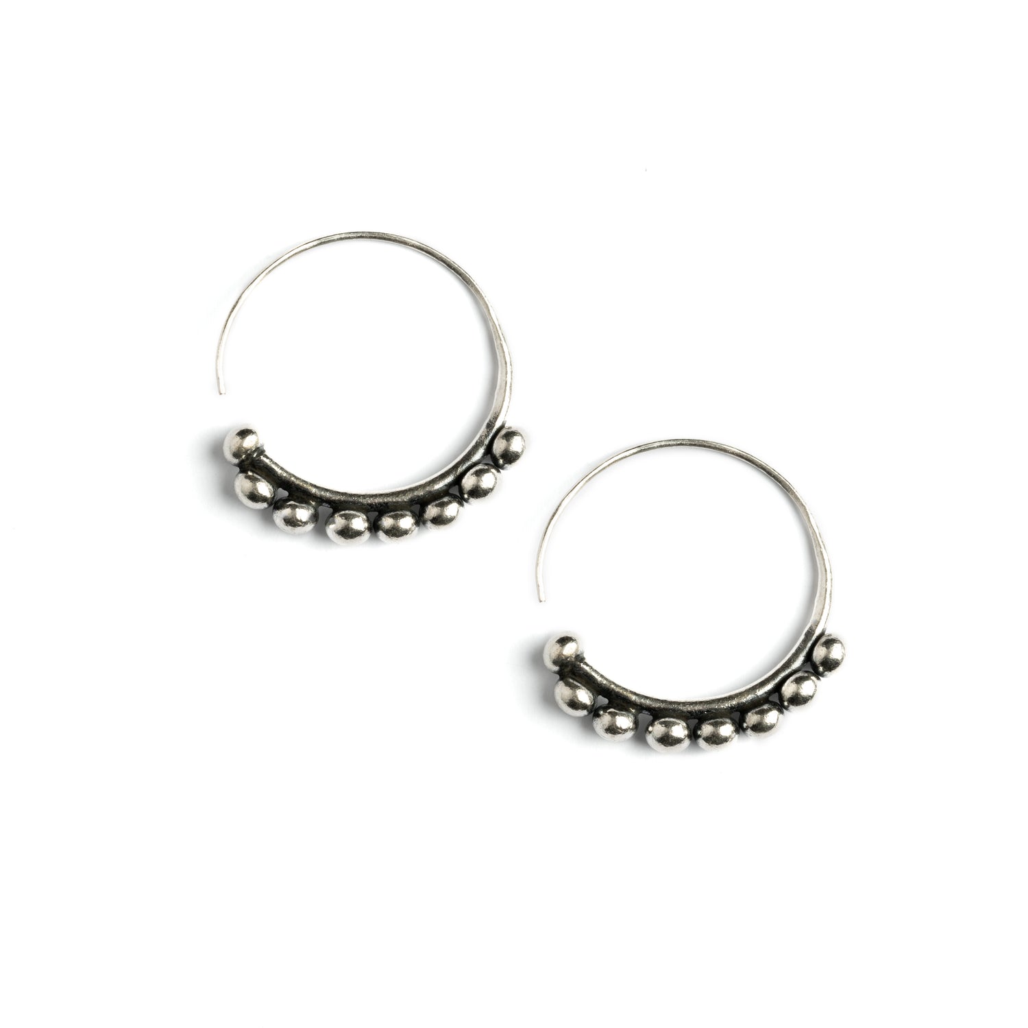 Silver Spheres Hoops frontal view