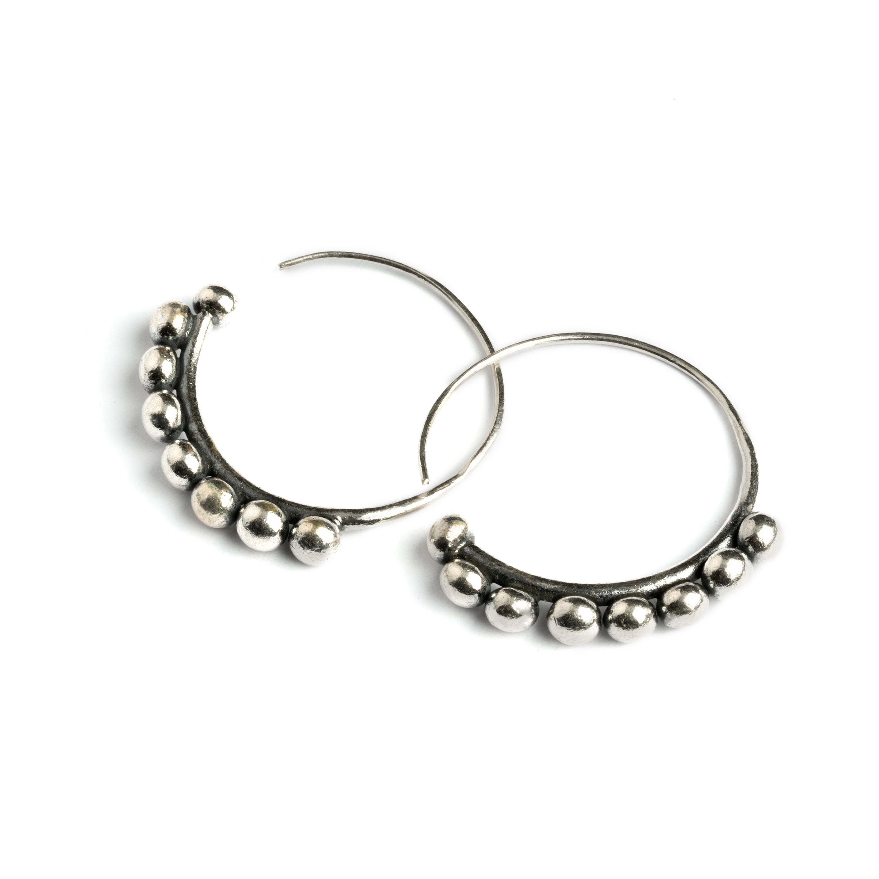 Silver Spheres Hoops frontal view