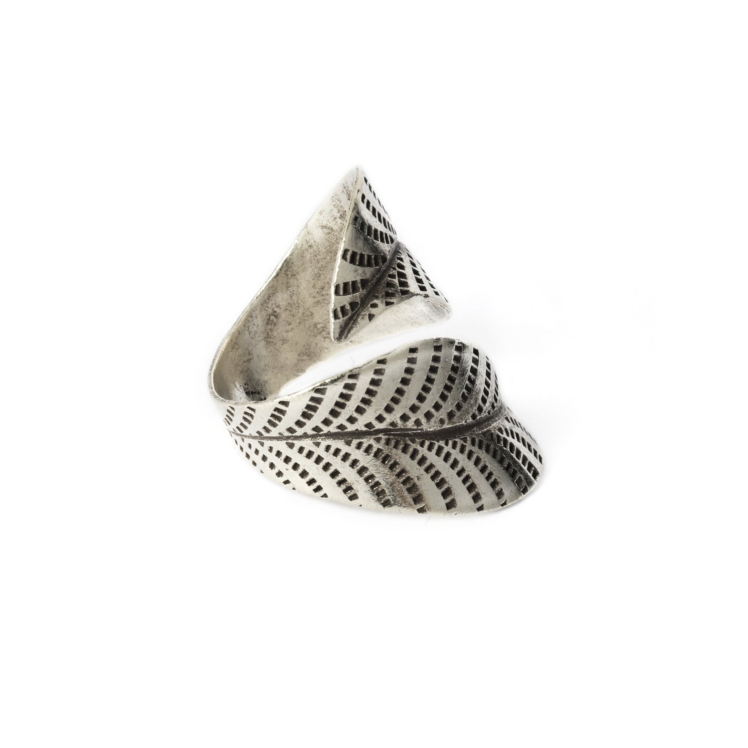 Tribal Silver Leaf Ring left side view