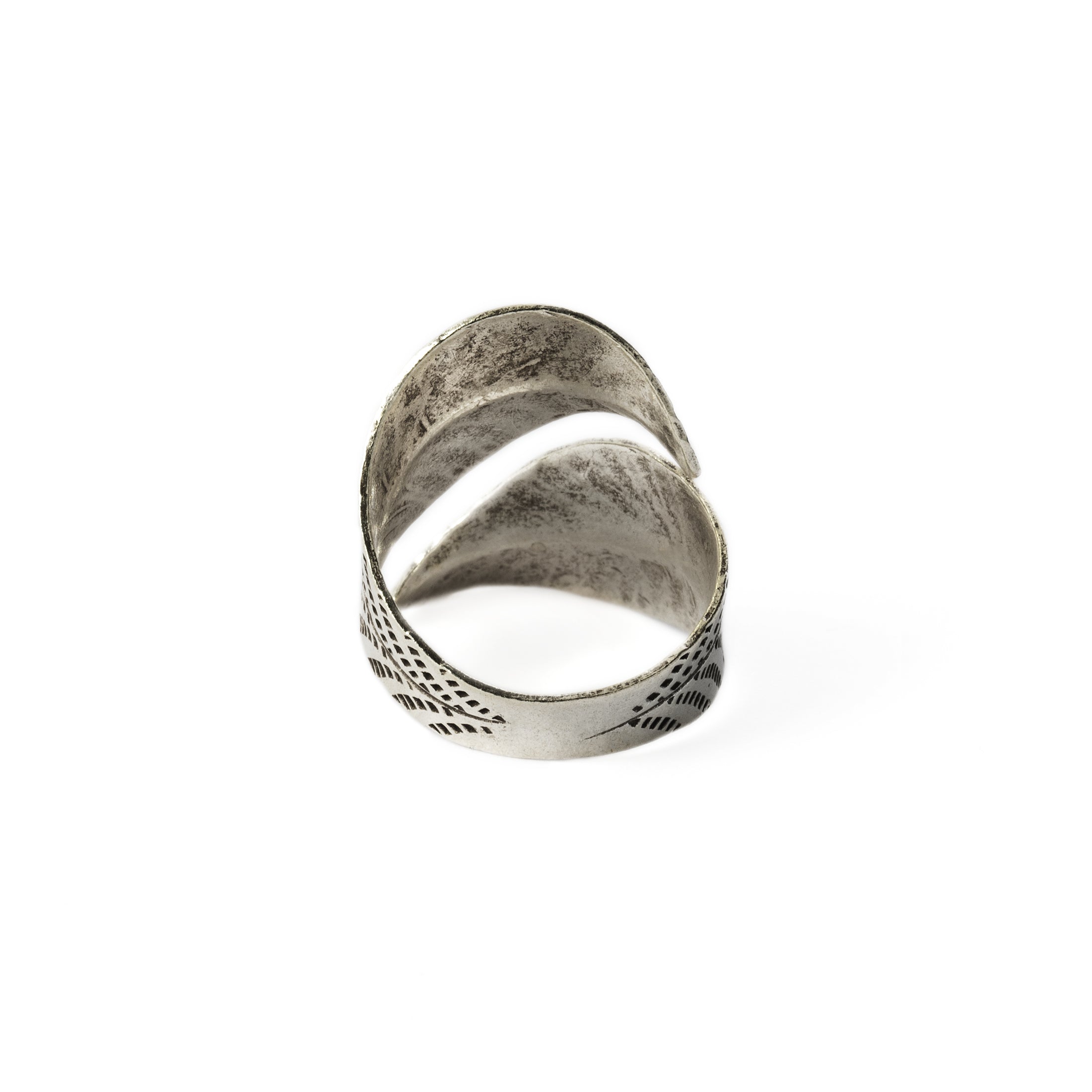 Tribal Silver Leaf Ring back side view