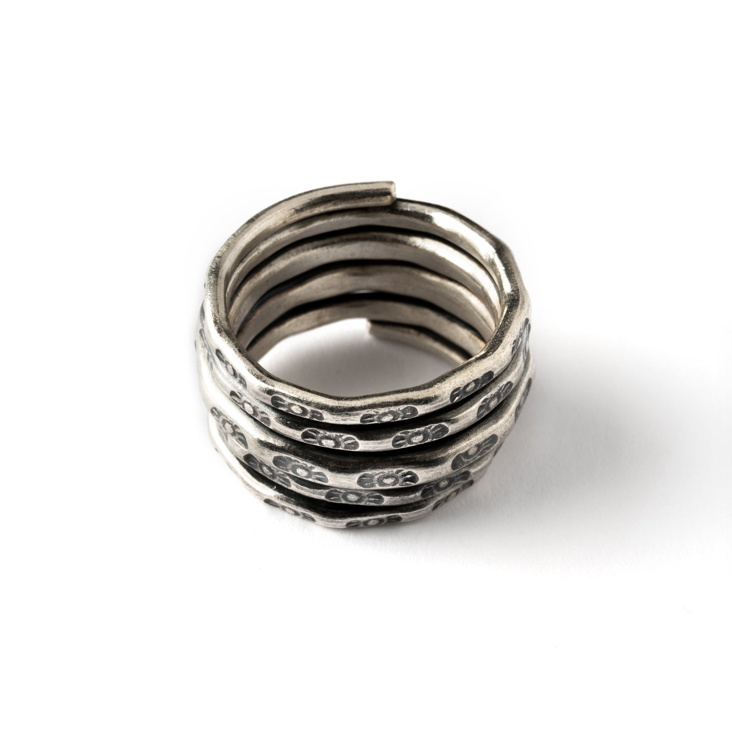 Tribal Silver Ring With Carving Decorations side view