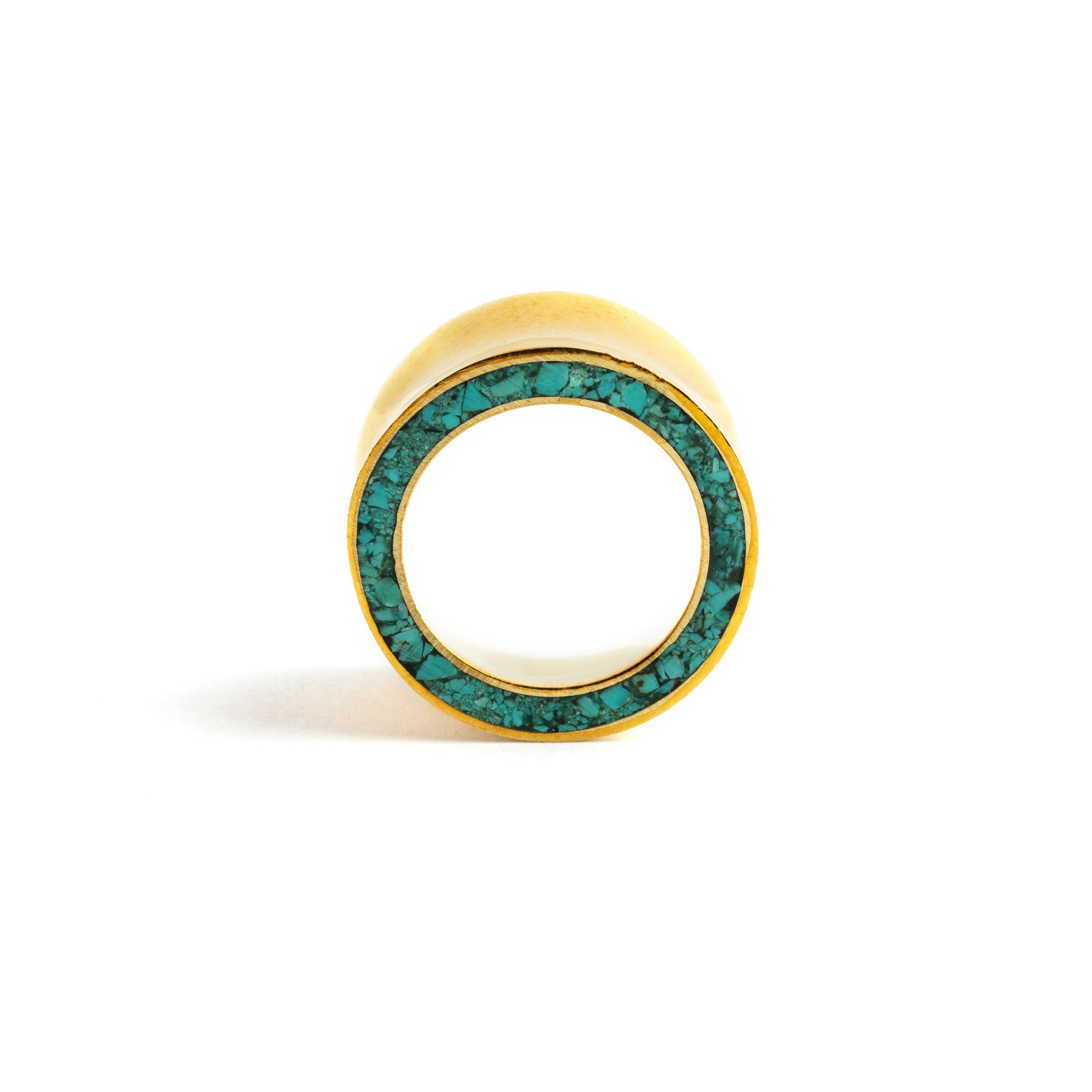 single golden brass with Turquoise ear plug front view