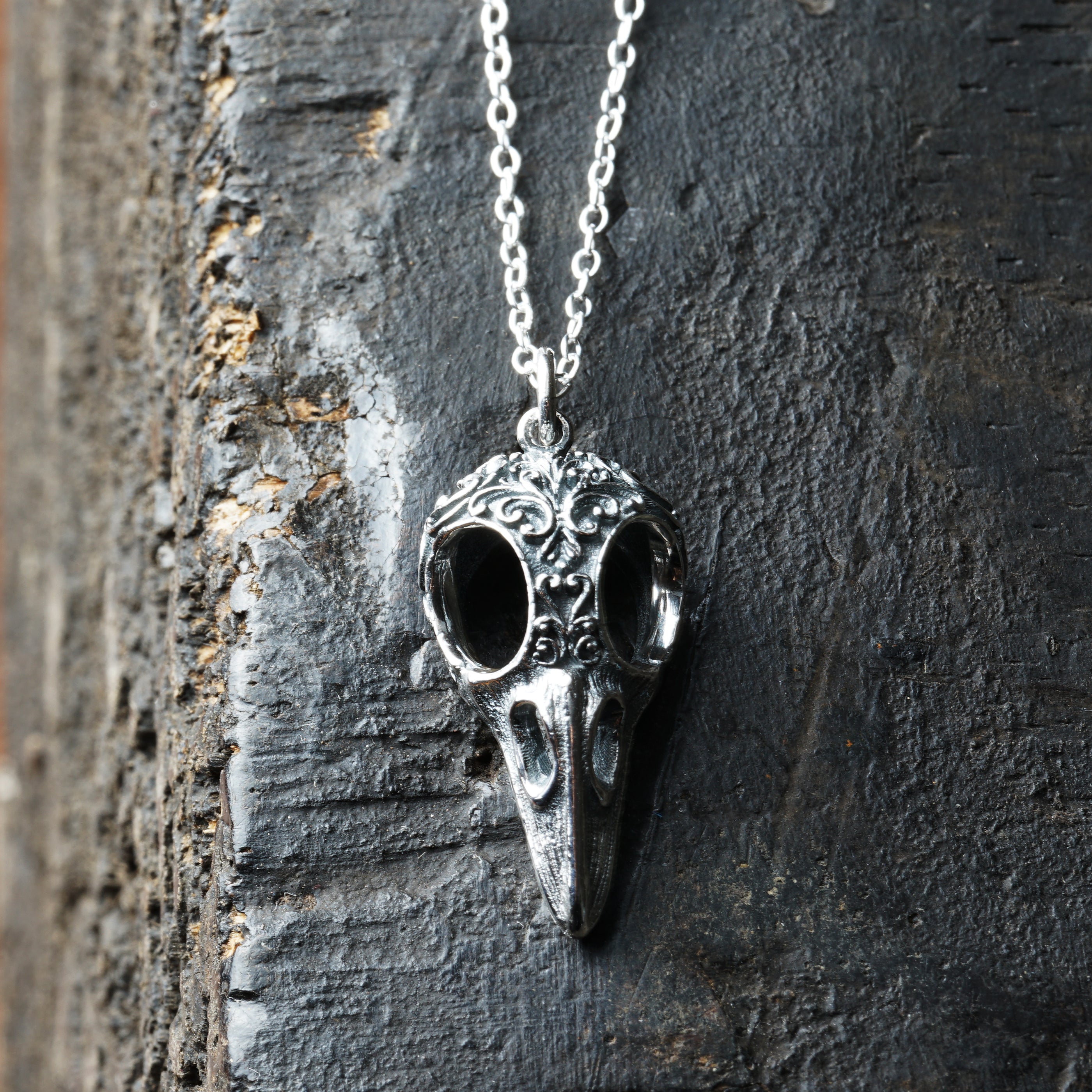 Victorian Raven Skull Necklace