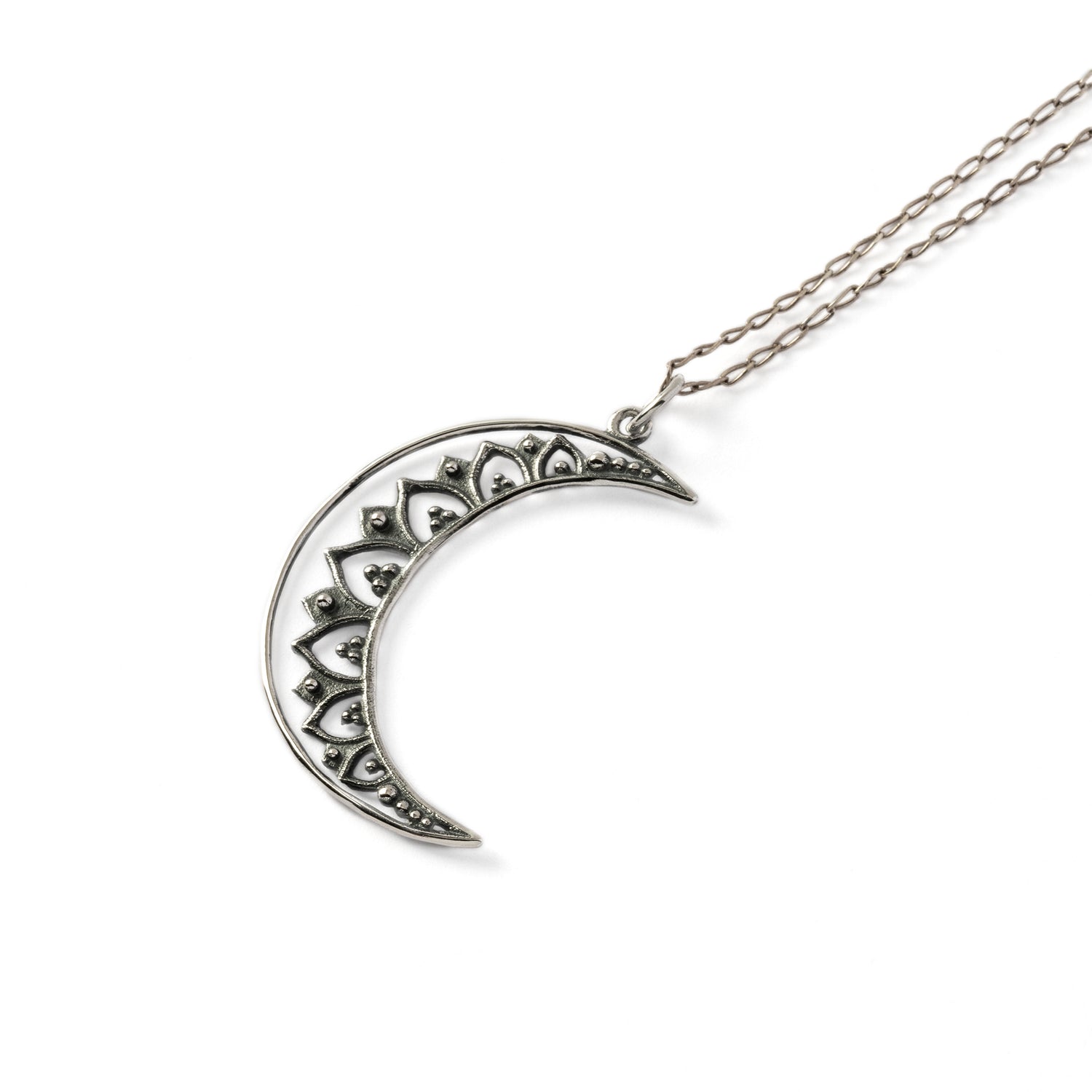Vinyasa Moon Silver Necklace left side view