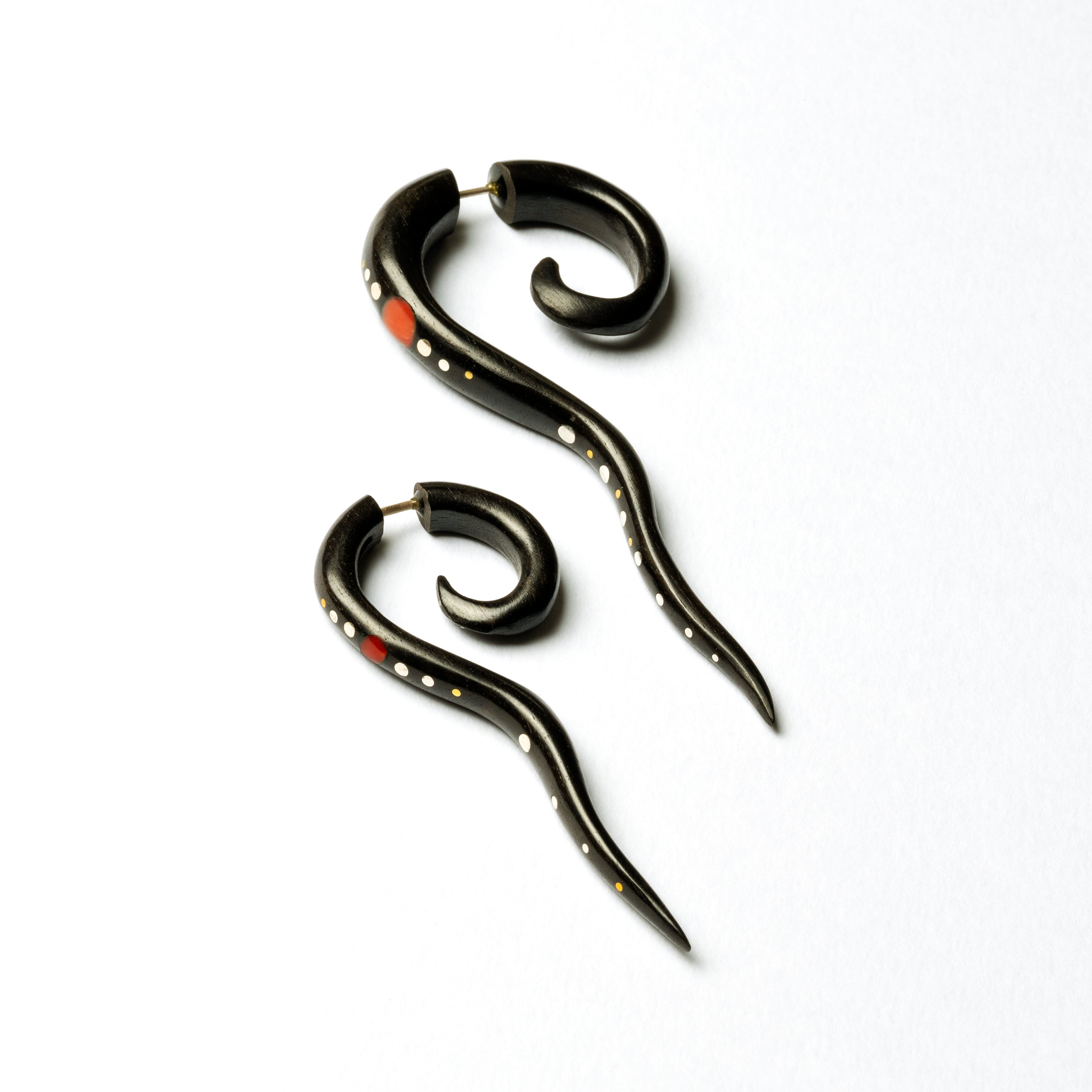 Wailuku black wood Fake Gauge Earring with stone and silver inlays -  Faux Gauge Earrings - Fake Ear Gauges - Fake Ear Stretcher - Fake Piercing - Gauge Jewellery - Faux Piercing - Faux Ear Stretcher - Tribal Piercing - Indian Piercing - Fake Expanders - Split Ear Stretcher - Tribal Expander - Fake Stretchers- Organic Jewellery - Tribal Earrings - Indian Earrings - Tribal Jewellery - Indian Jewellery - Spiral Jewellery - Ethnic Jewellery - Spiral Fake Gauge - Festival Fashion - Festival Jewellery