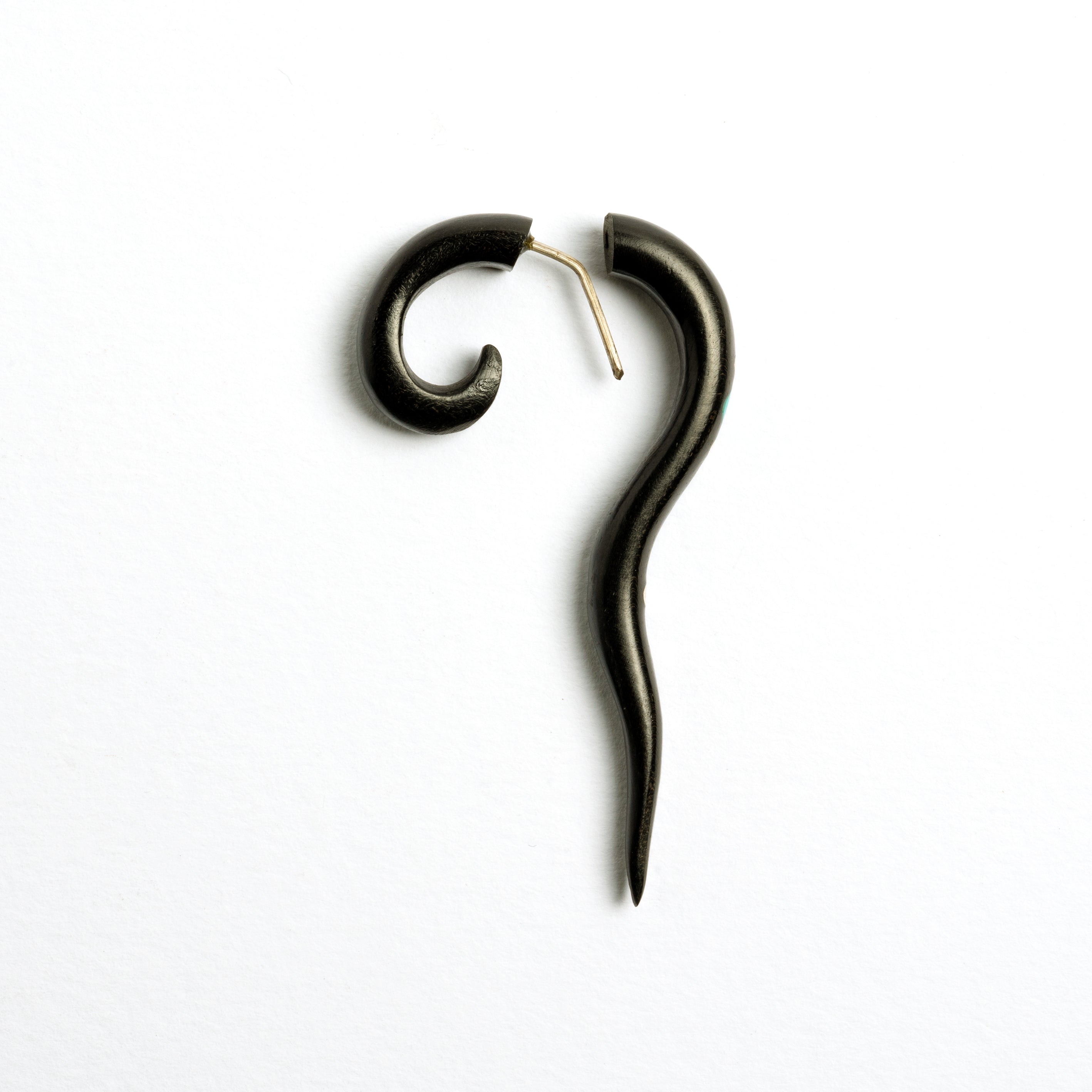 Wailuku black wood Fake Gauge Earring with stone and silver inlays - Faux Gauge Earrings - Fake Ear Gauges - Fake Ear Stretcher - Fake Piercing - Gauge Jewellery - Faux Piercing - Faux Ear Stretcher - Tribal Piercing - Indian Piercing - Fake Expanders - Split Ear Stretcher - Tribal Expander - Fake Stretchers- Organic Jewellery - Tribal Earrings - Indian Earrings - Tribal Jewellery - Indian Jewellery - Spiral Jewellery - Ethnic Jewellery - Spiral Fake Gauge - Festival Fashion - Festival Jewellery
