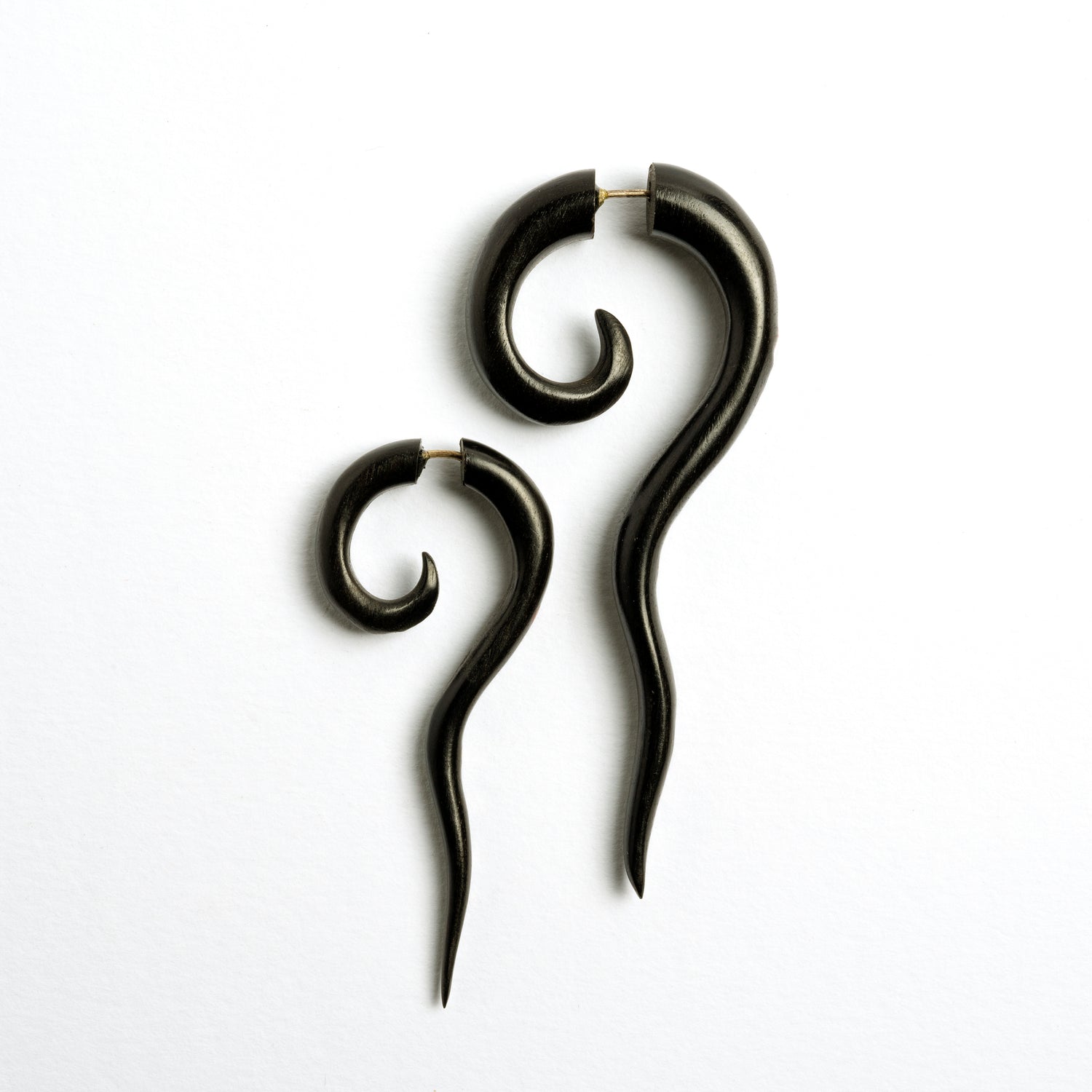 Wailuku black wood Fake Gauge Earring with stone and silver inlays -  Faux Gauge Earrings - Fake Ear Gauges - Fake Ear Stretcher - Fake Piercing - Gauge Jewellery - Faux Piercing - Faux Ear Stretcher - Tribal Piercing - Indian Piercing - Fake Expanders - Split Ear Stretcher - Tribal Expander - Fake Stretchers- Organic Jewellery - Tribal Earrings - Indian Earrings - Tribal Jewellery - Indian Jewellery - Spiral Jewellery - Ethnic Jewellery - Spiral Fake Gauge - Festival Fashion - Festival Jewellery