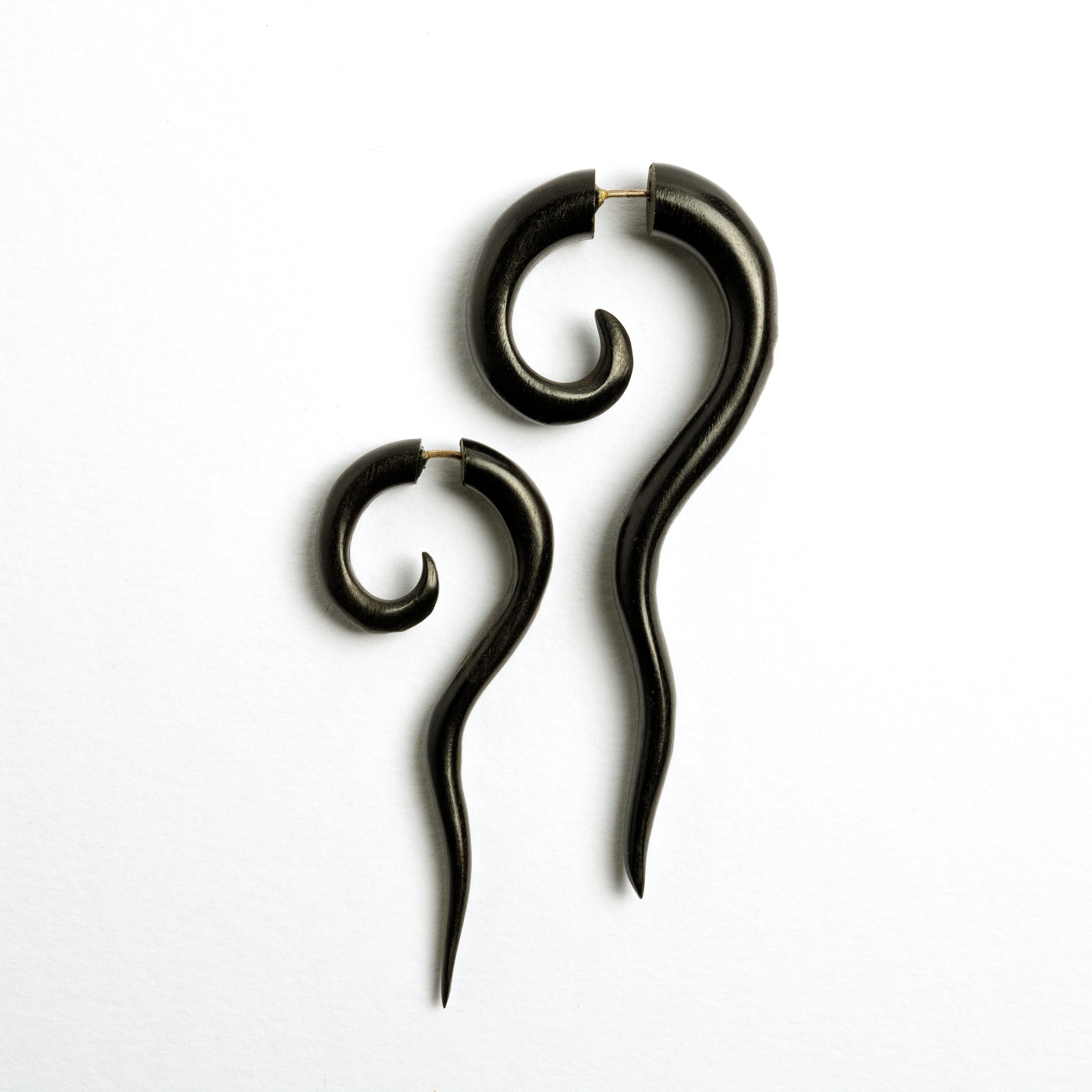 Wailuku black wood Fake Gauge Earring with stone and silver inlays -  Faux Gauge Earrings - Fake Ear Gauges - Fake Ear Stretcher - Fake Piercing - Gauge Jewellery - Faux Piercing - Faux Ear Stretcher - Tribal Piercing - Indian Piercing - Fake Expanders - Split Ear Stretcher - Tribal Expander - Fake Stretchers- Organic Jewellery - Tribal Earrings - Indian Earrings - Tribal Jewellery - Indian Jewellery - Spiral Jewellery - Ethnic Jewellery - Spiral Fake Gauge - Festival Fashion - Festival Jewellery