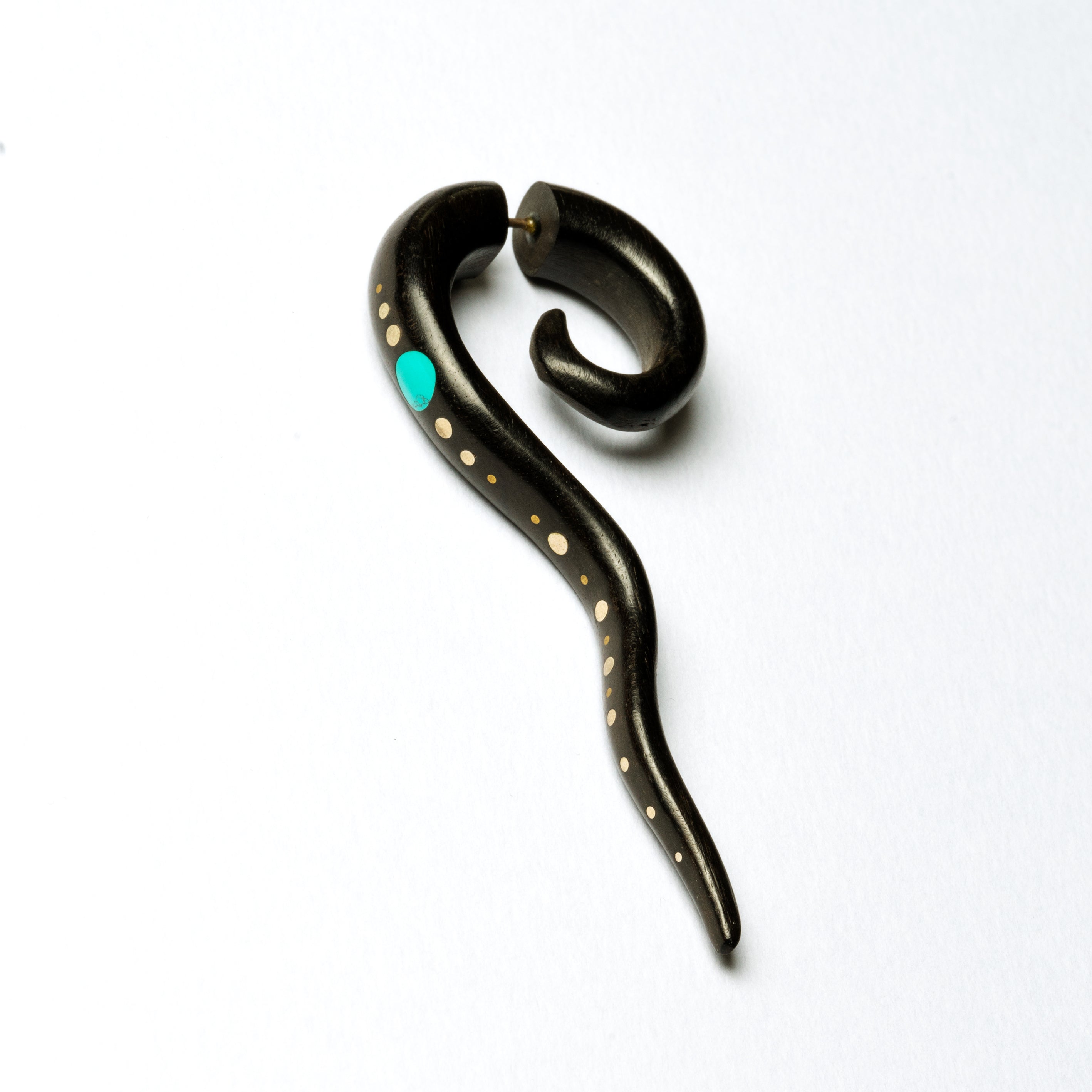 Wailuku black wood Fake Gauge Earring with stone and silver inlays - Faux Gauge Earrings - Fake Ear Gauges - Fake Ear Stretcher - Fake Piercing - Gauge Jewellery - Faux Piercing - Faux Ear Stretcher - Tribal Piercing - Indian Piercing - Fake Expanders - Split Ear Stretcher - Tribal Expander - Fake Stretchers- Organic Jewellery - Tribal Earrings - Indian Earrings - Tribal Jewellery - Indian Jewellery - Spiral Jewellery - Ethnic Jewellery - Spiral Fake Gauge - Festival Fashion - Festival Jewellery