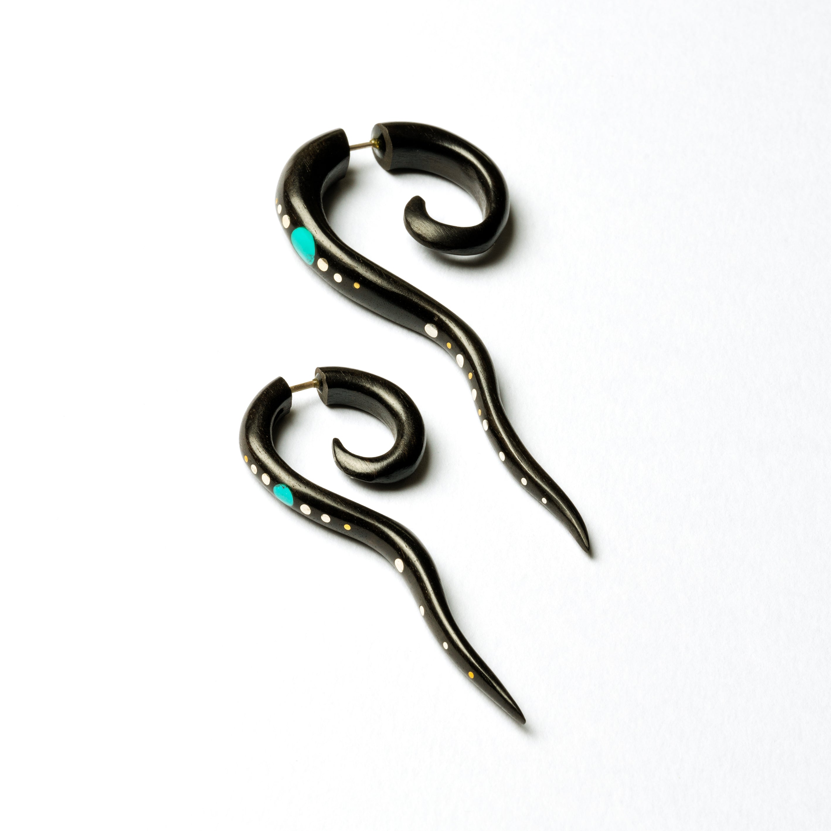 Wailuku black wood Fake Gauge Earring with stone and silver inlays - Faux Gauge Earrings - Fake Ear Gauges - Fake Ear Stretcher - Fake Piercing - Gauge Jewellery - Faux Piercing - Faux Ear Stretcher - Tribal Piercing - Indian Piercing - Fake Expanders - Split Ear Stretcher - Tribal Expander - Fake Stretchers- Organic Jewellery - Tribal Earrings - Indian Earrings - Tribal Jewellery - Indian Jewellery - Spiral Jewellery - Ethnic Jewellery - Spiral Fake Gauge - Festival Fashion - Festival Jewellery