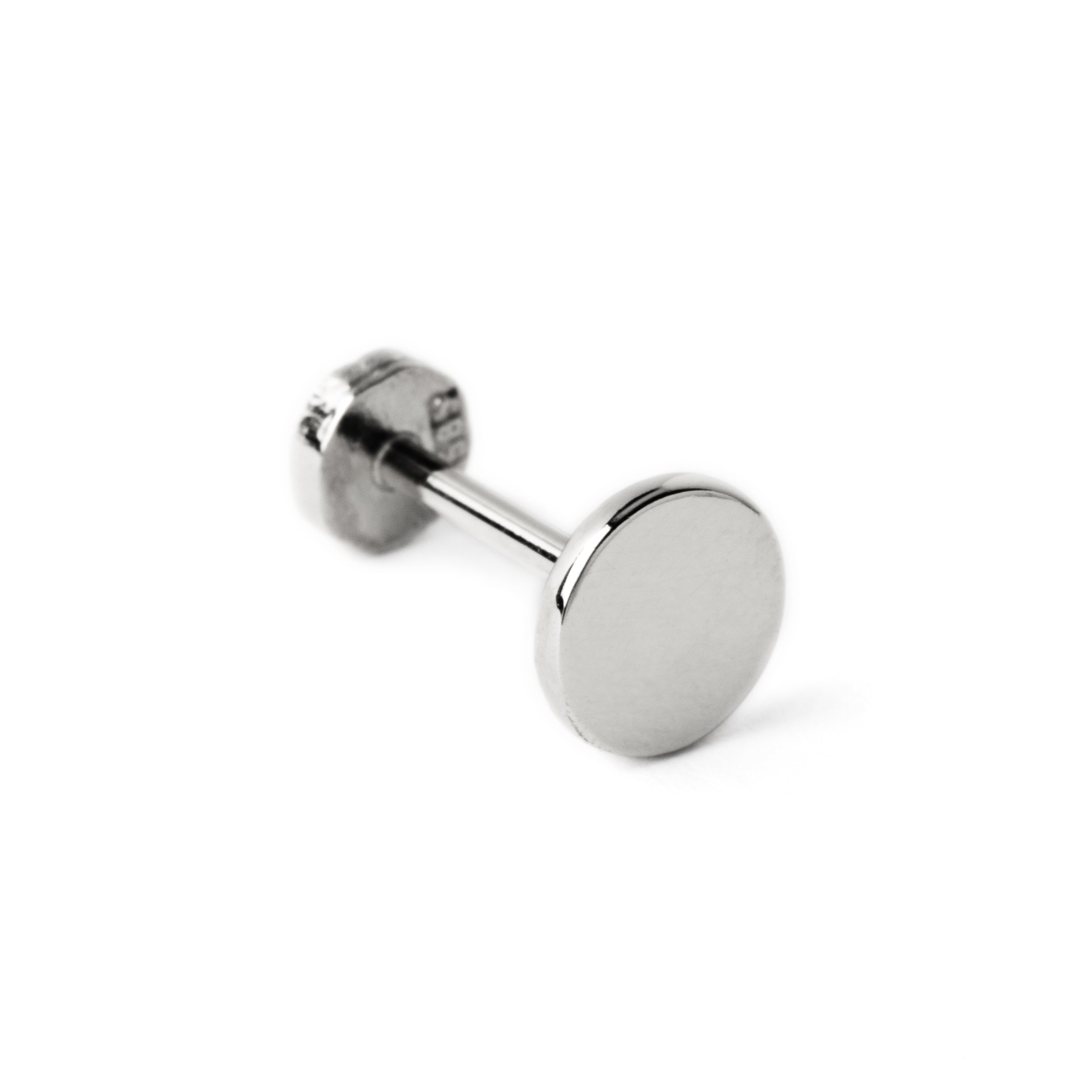 14k white Gold internally threaded disc flat back labret left side view