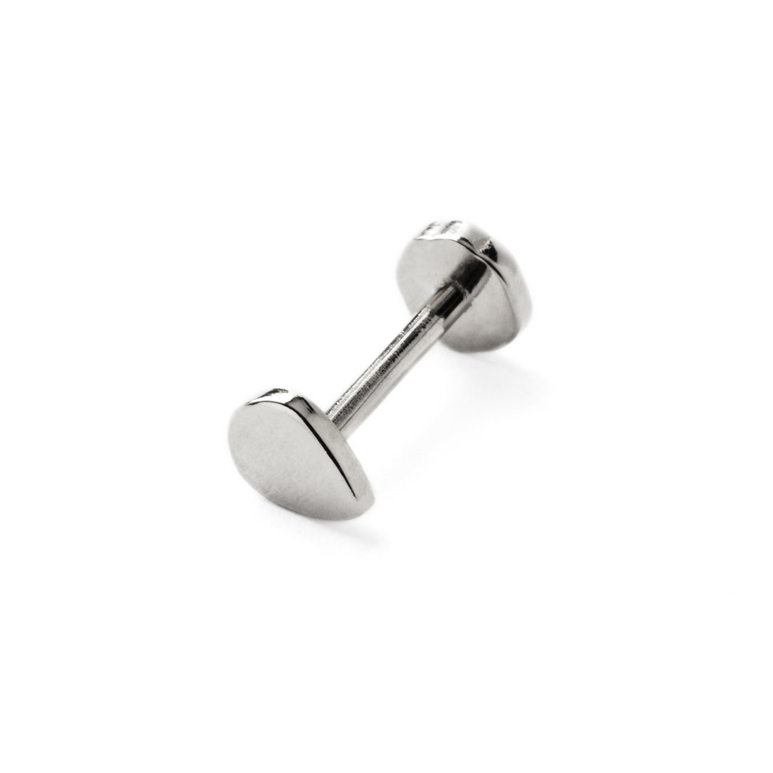 14k white Gold internally threaded screw back earring 1.2mm (16g), 8mm, teardrop labret stud right side view