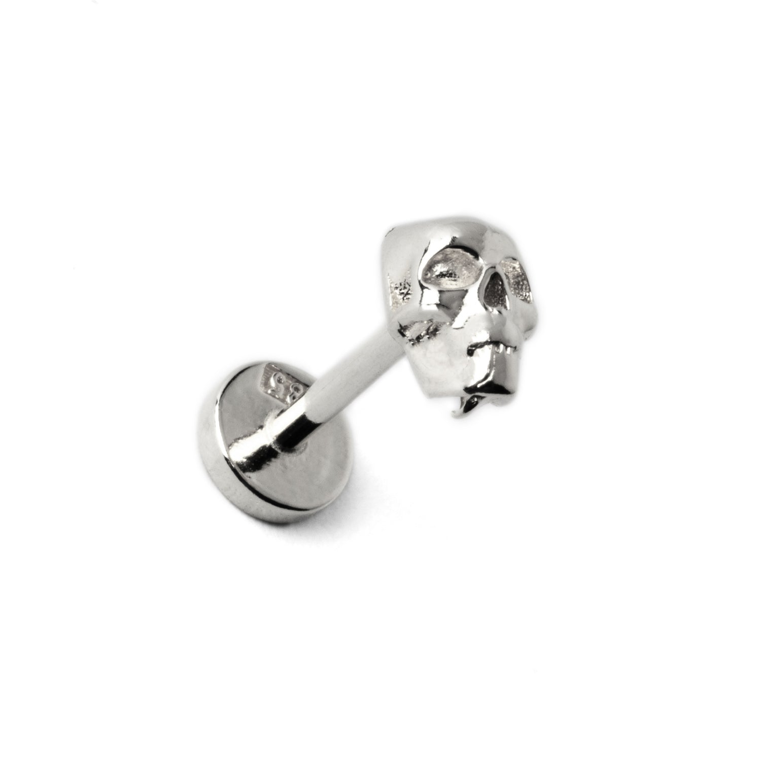 14k white gold skull labret left side view