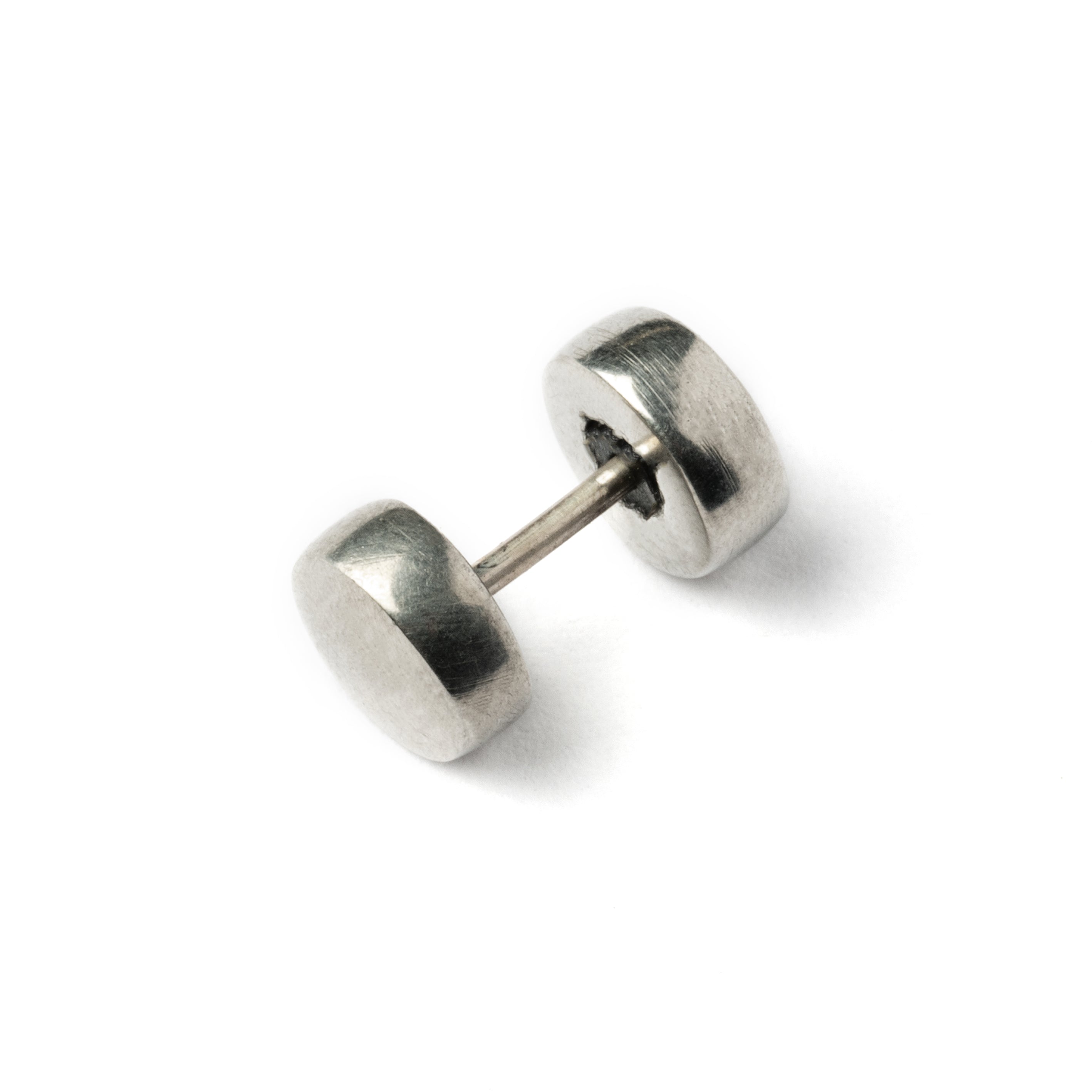 White Brass Fake Plug Earring side view