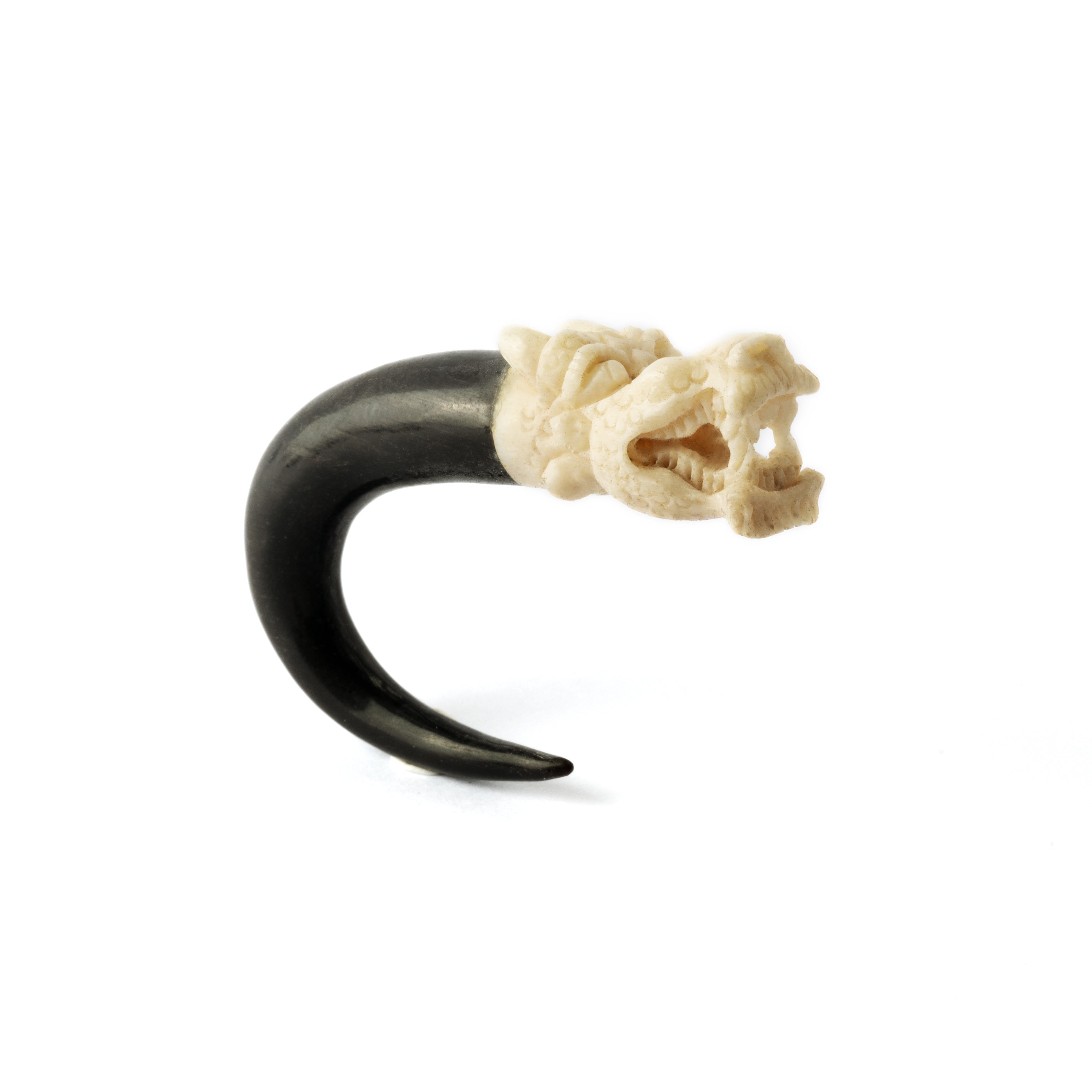 White dragon head ear stretcher left side view