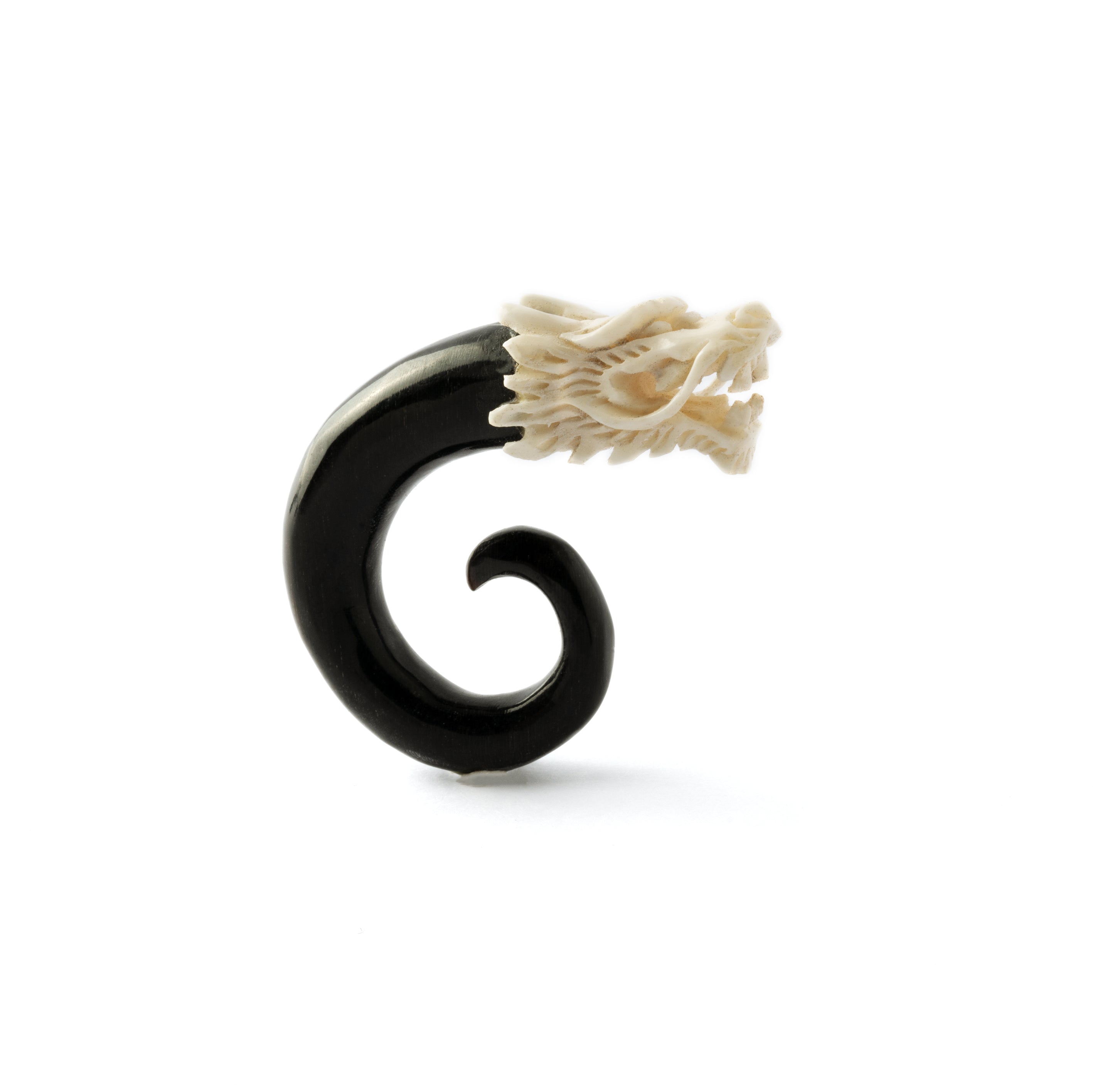 White dragon head ear stretcher left side view