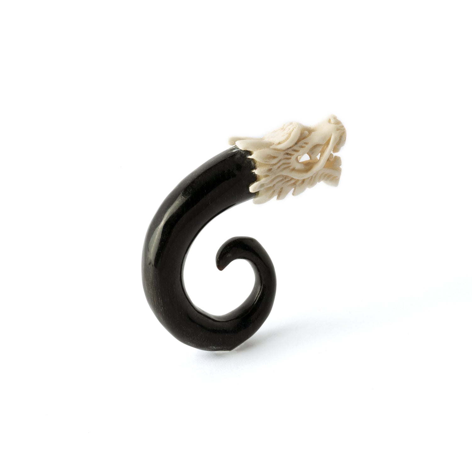 White dragon head ear stretcherback side view