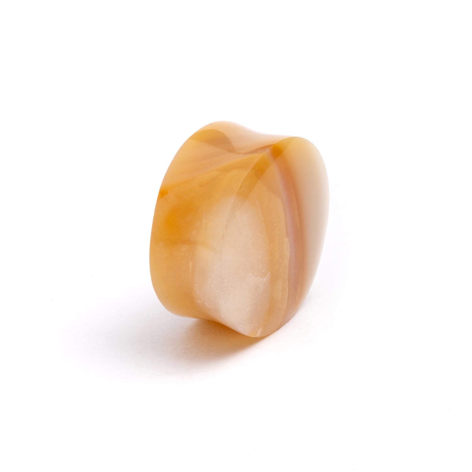 single Yellow Agate double flare stone ear plug left side view