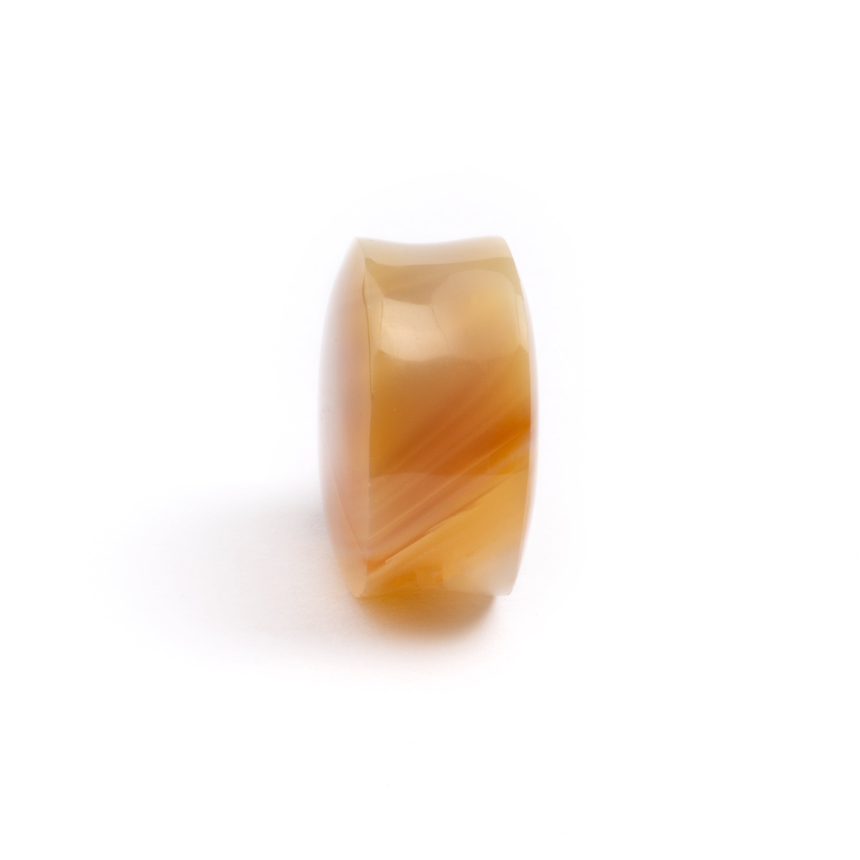single Yellow Agate double flare stone ear plug side view