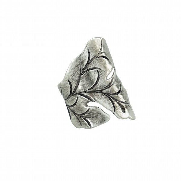 Flower Petal Tribal Silver Ring left side view