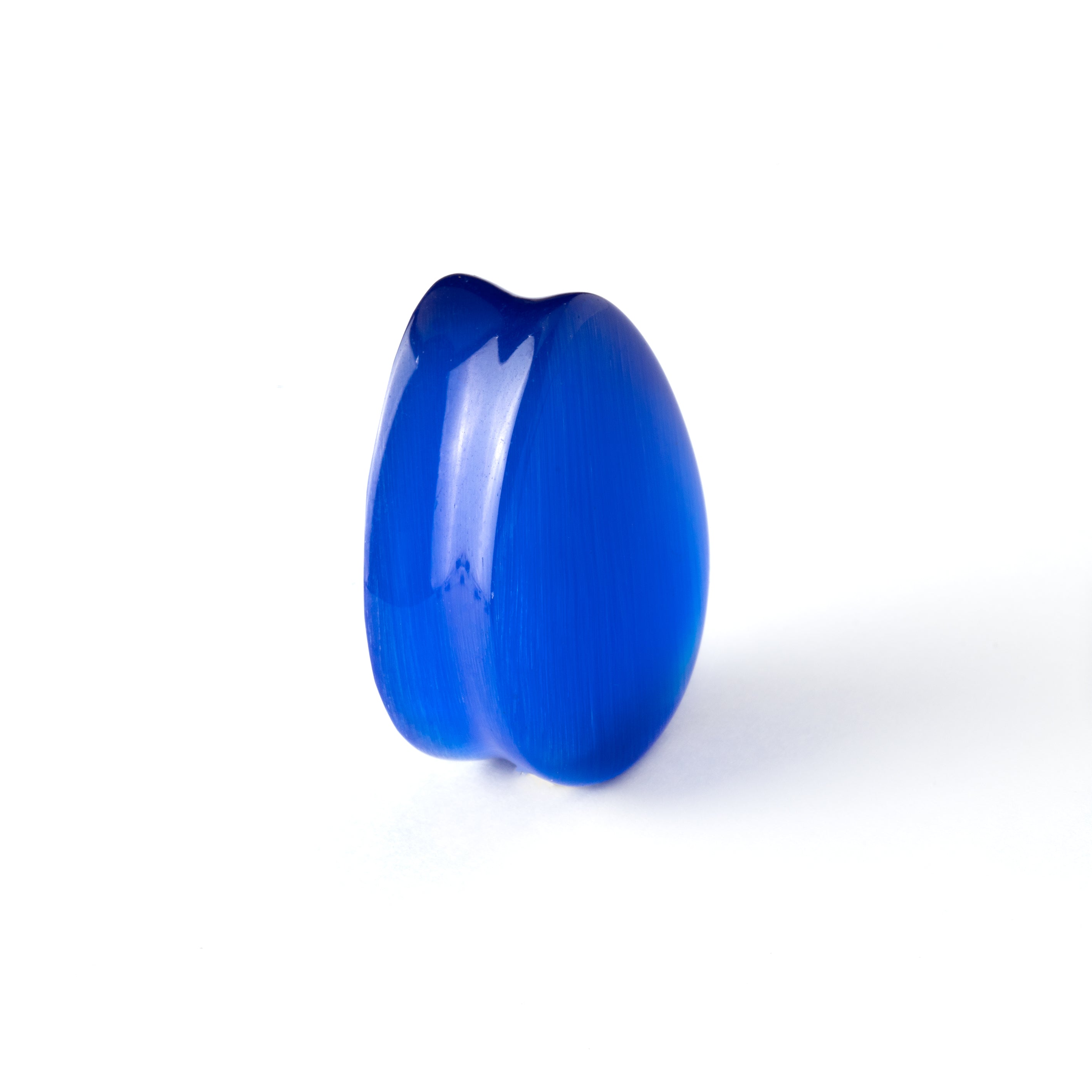 blue cat eye teardrop faceted ear plug back view