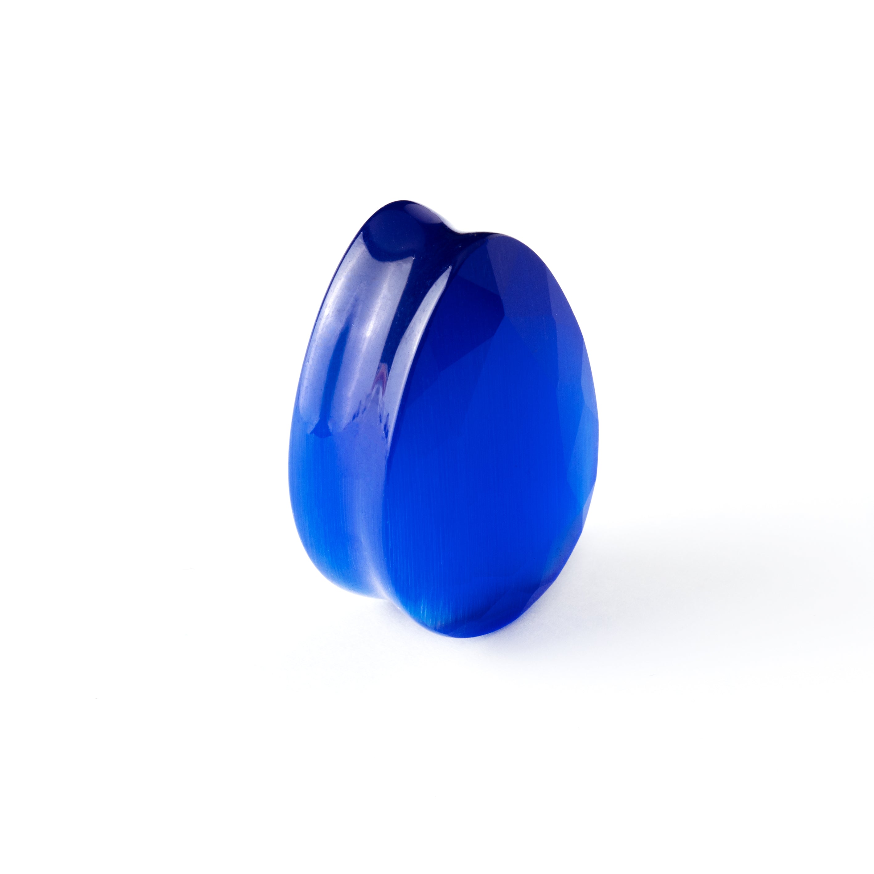 single blue cat eye teardrop faceted ear plug