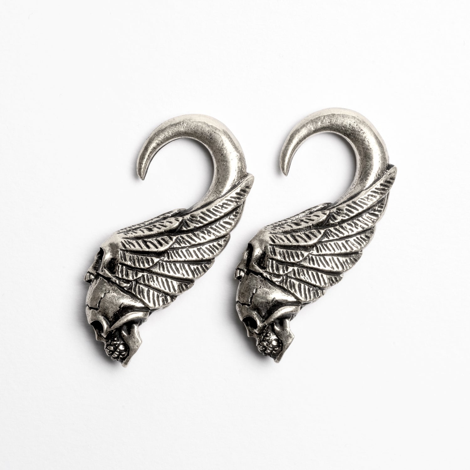 White Brass Skull Ear Weights | Tribu Dark Jewellery London