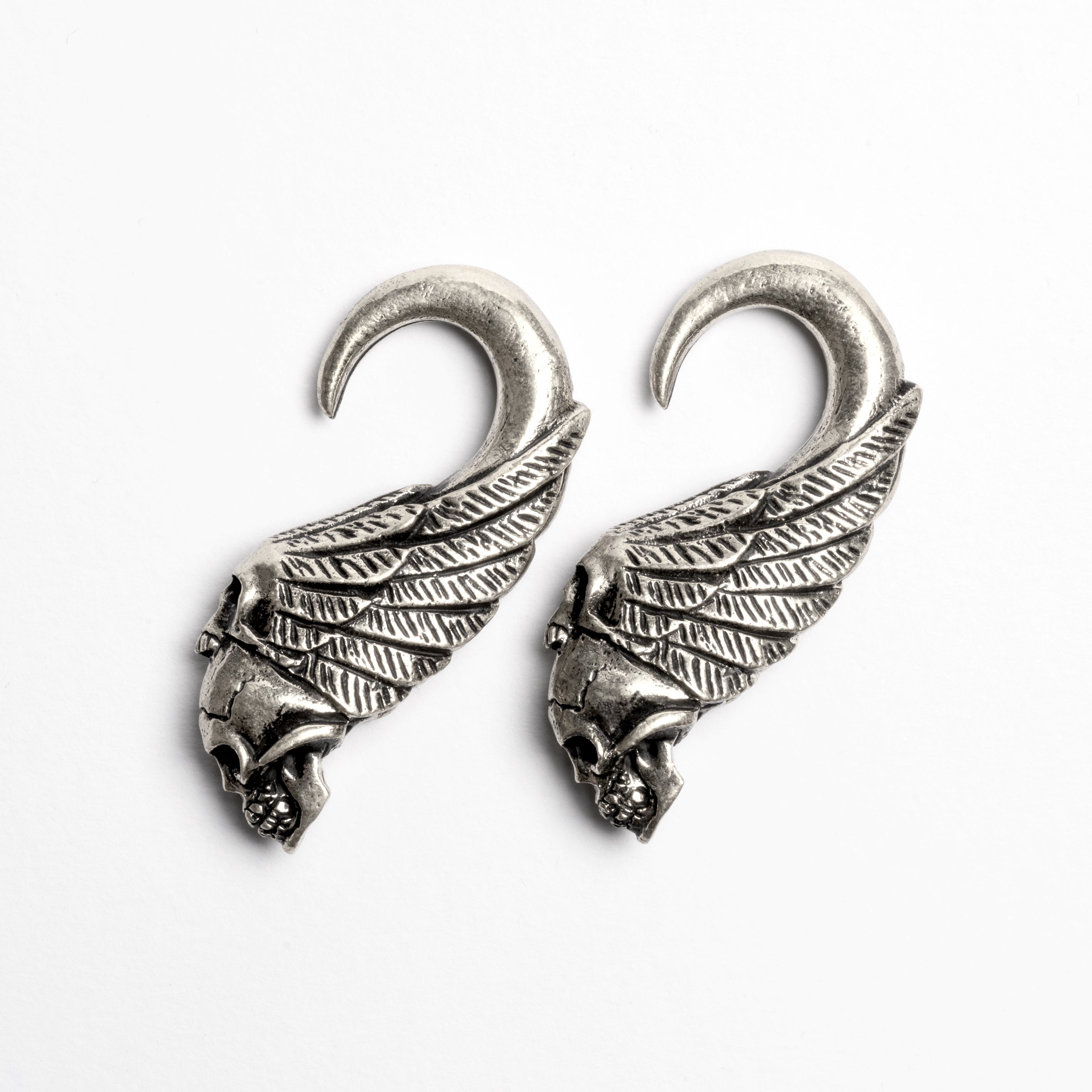 White Brass Skull Ear Weights | Tribu Dark Jewellery London