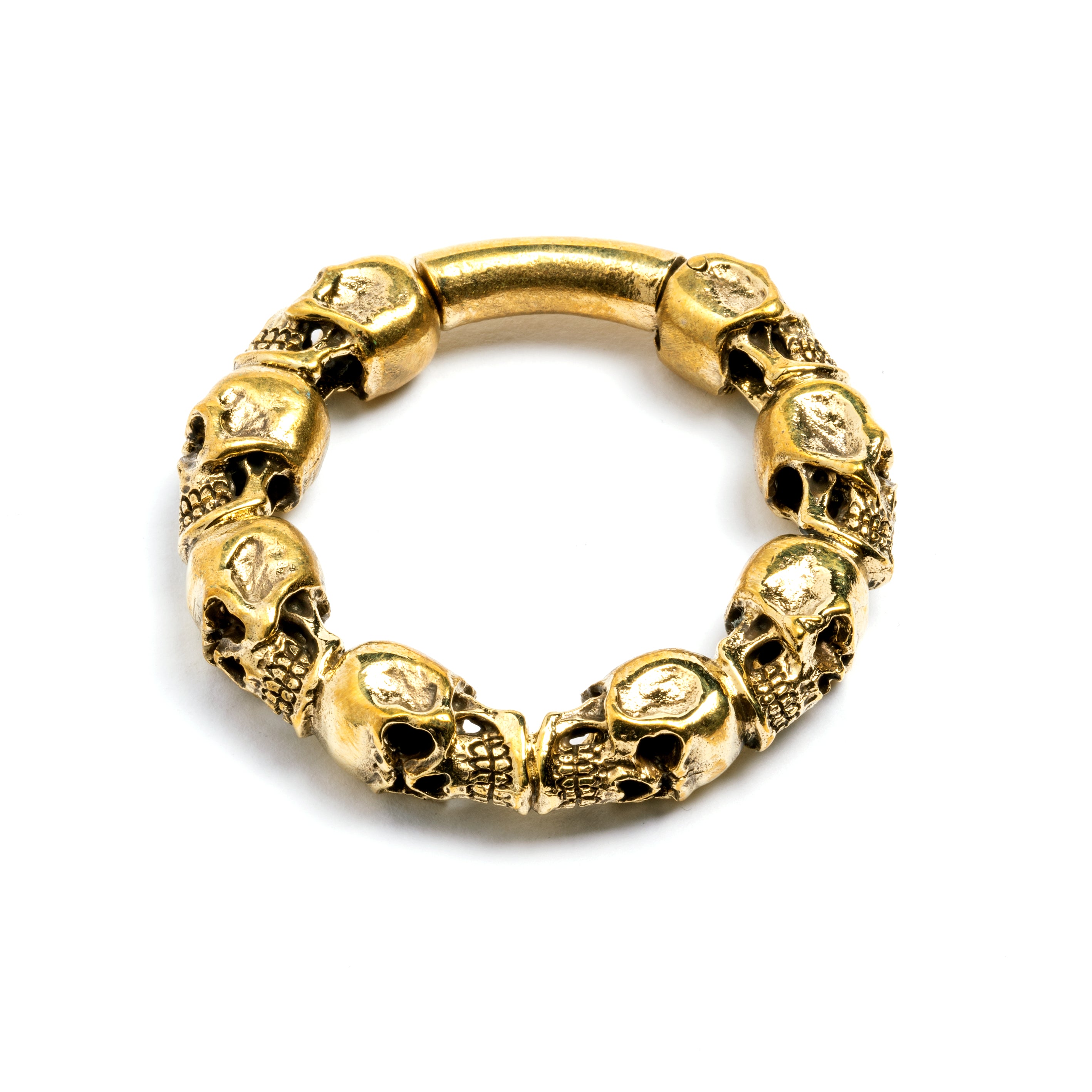 single gold brass skulls band hoop gauges front side view