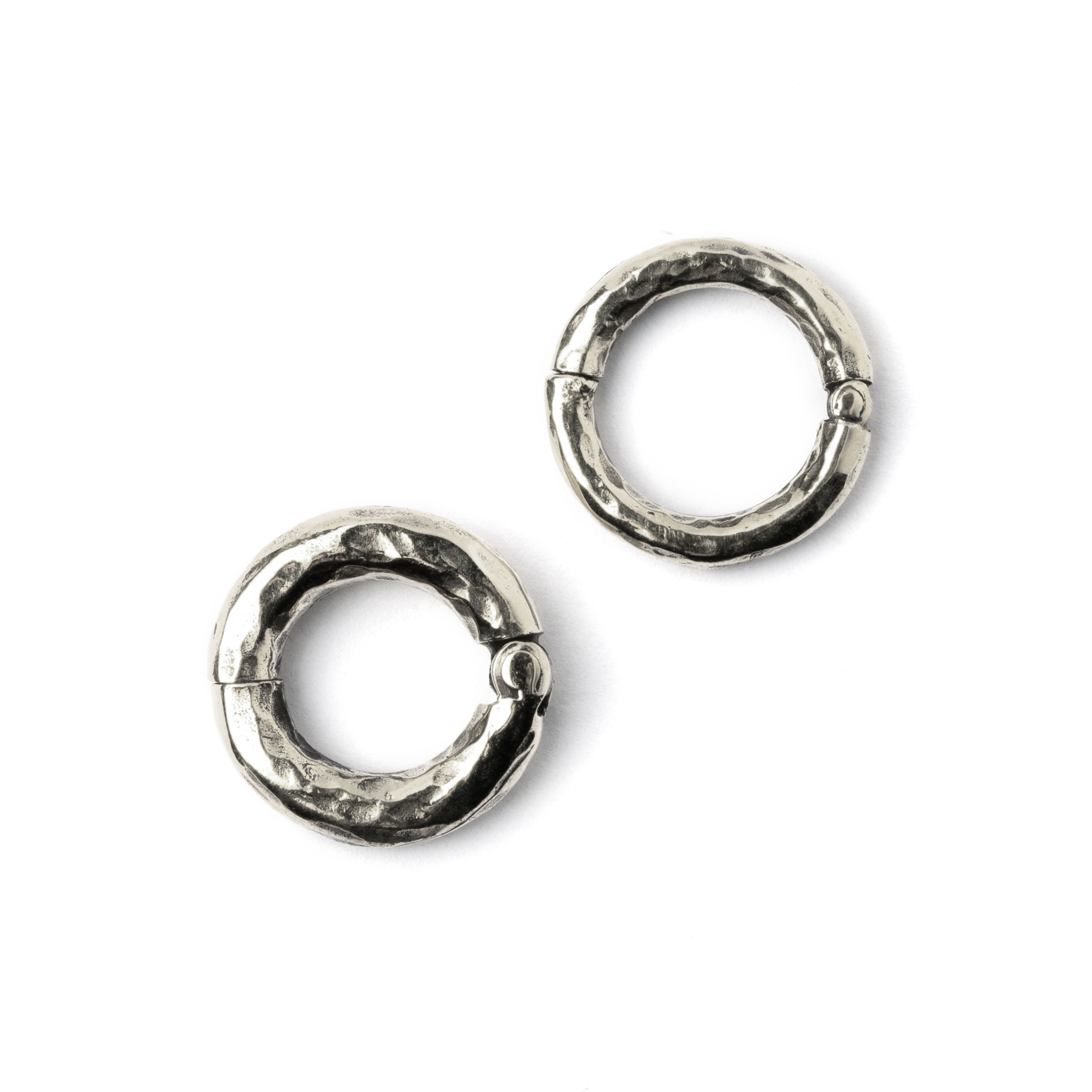 3mm and 4mm silver hammered gauge hoops frontal view
