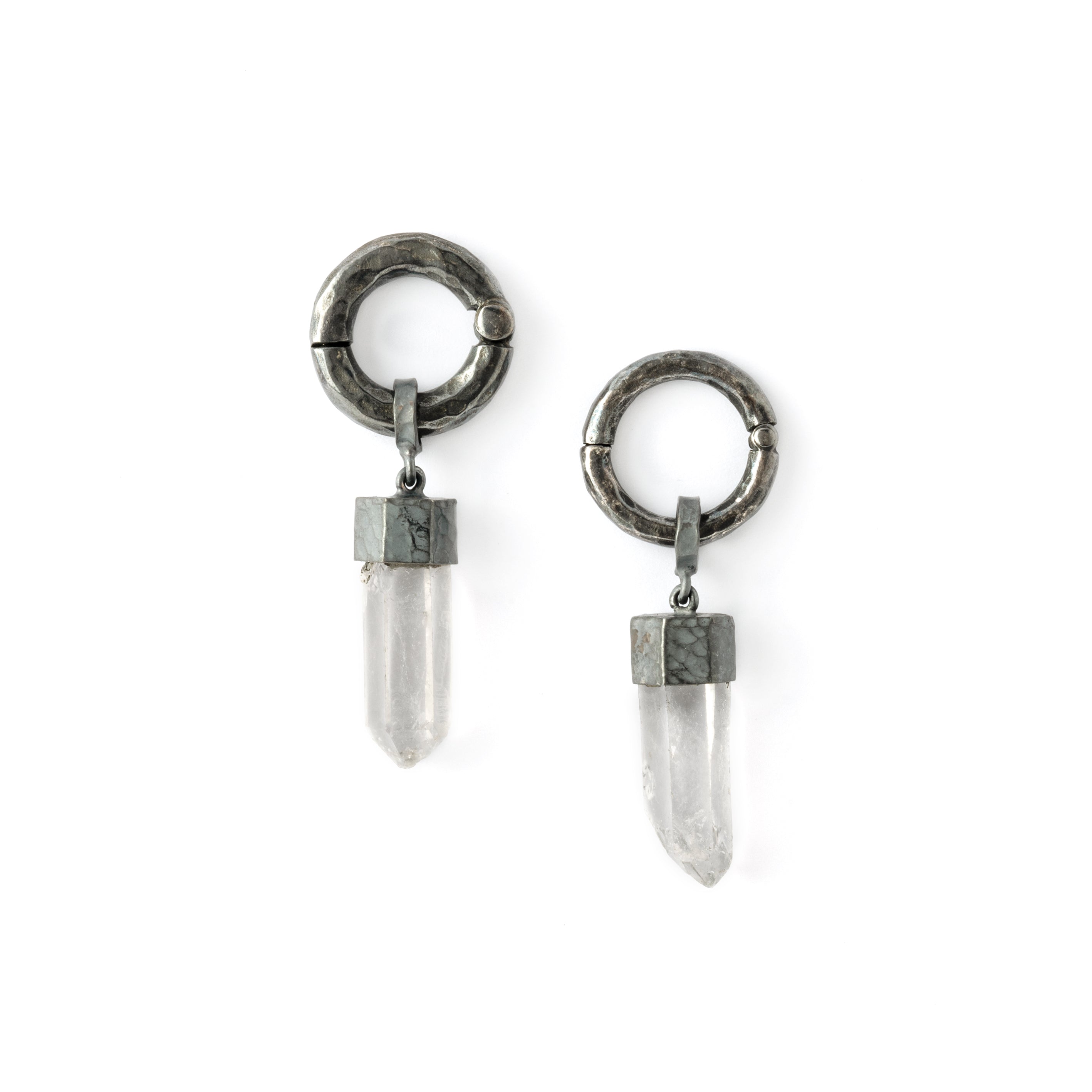 3mm & 4mm black silver hoop with Crystal hanger frontal view