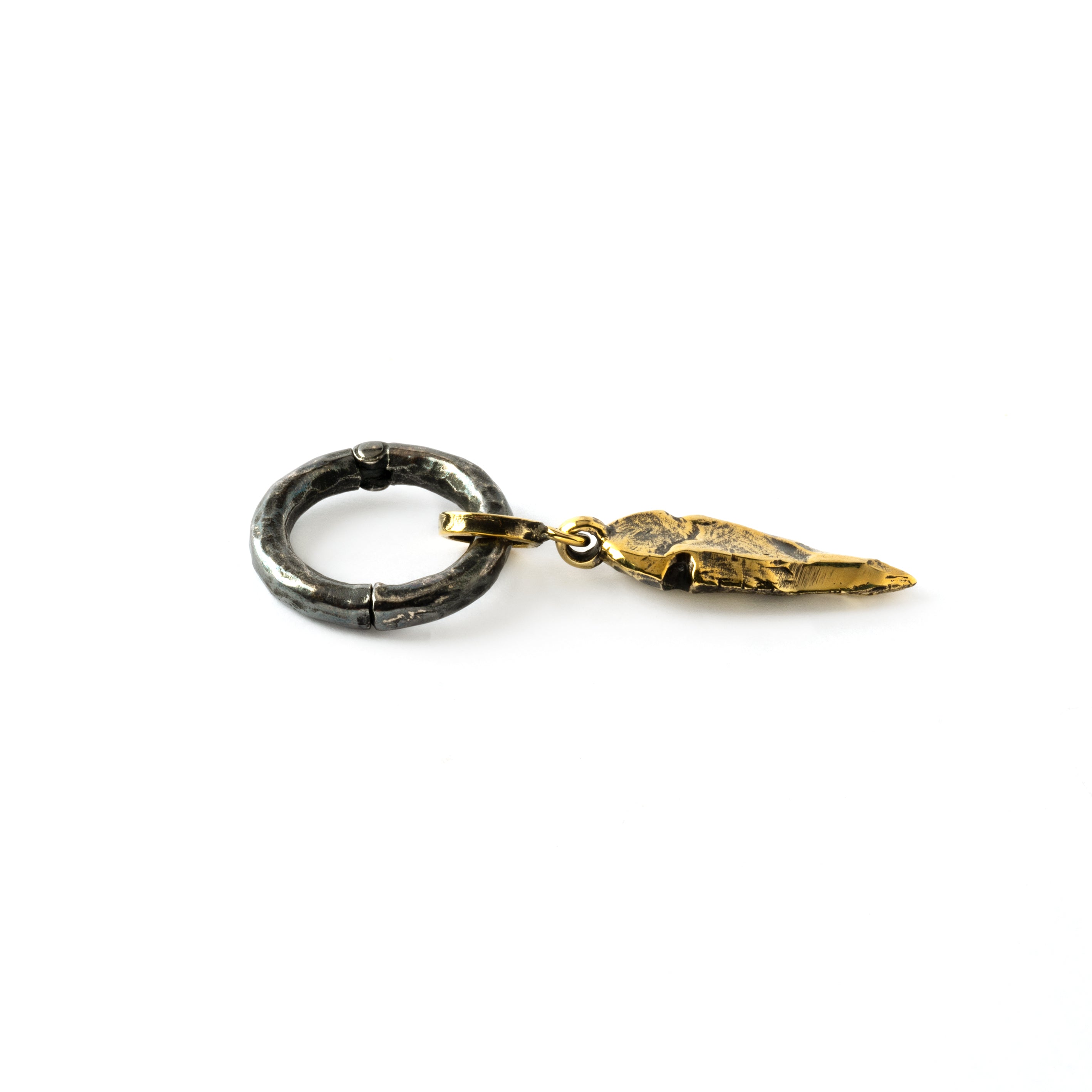 Black Silver Hoops with Golden Arrowhead Hangers side view