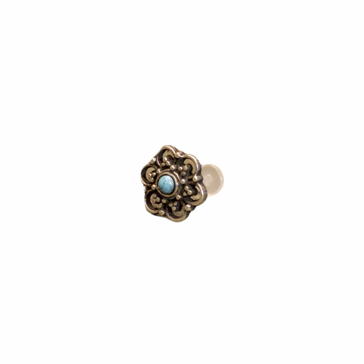 Rounded Flower Labret Tragus Stud with Turquoise Tribu